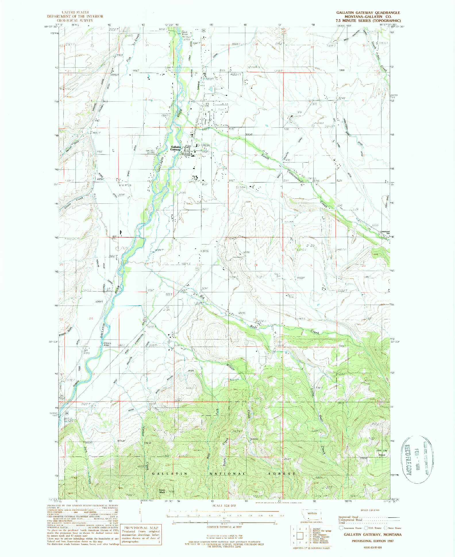 USGS 1:24000-SCALE QUADRANGLE FOR GALLATIN GATEWAY, MT 1987