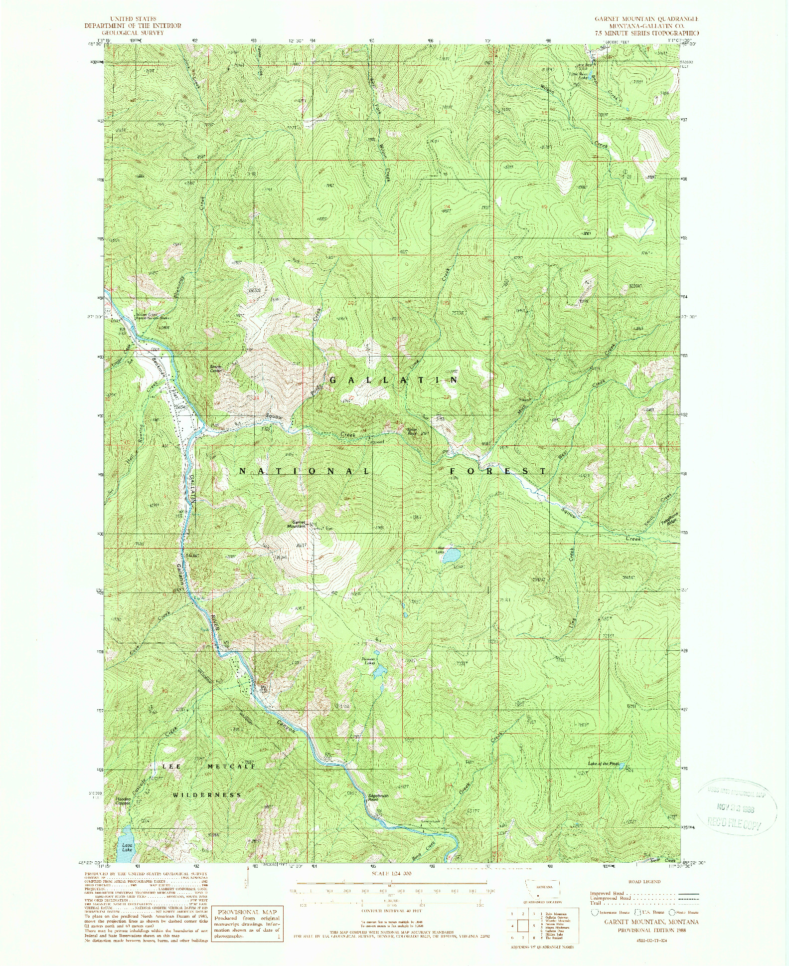 USGS 1:24000-SCALE QUADRANGLE FOR GARNET MOUNTAIN, MT 1988