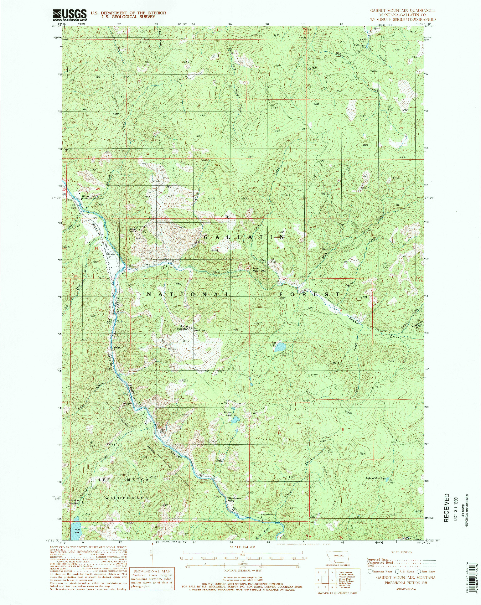 USGS 1:24000-SCALE QUADRANGLE FOR GARNET MOUNTAIN, MT 1988