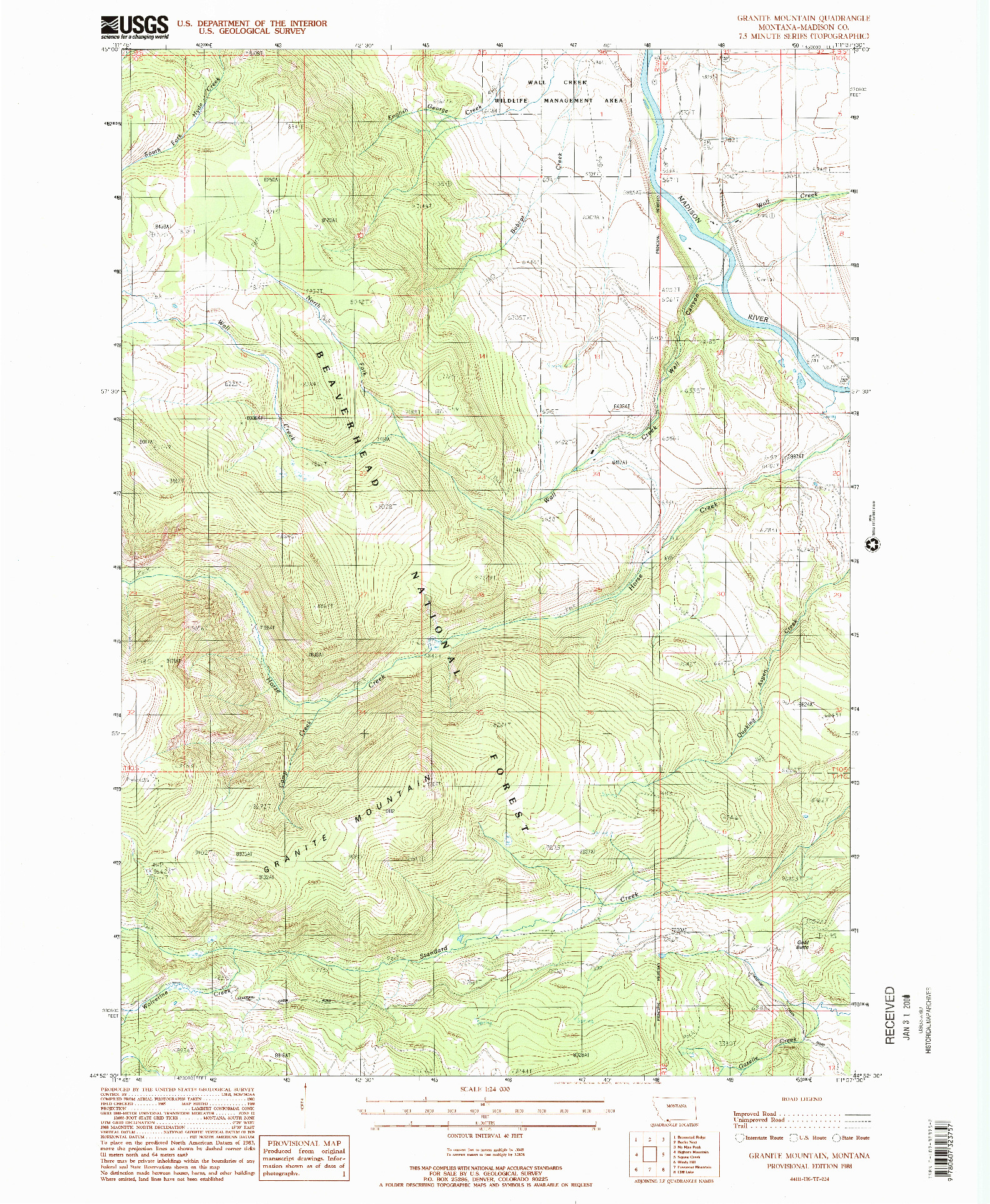 USGS 1:24000-SCALE QUADRANGLE FOR GRANITE MOUNTAIN, MT 1988