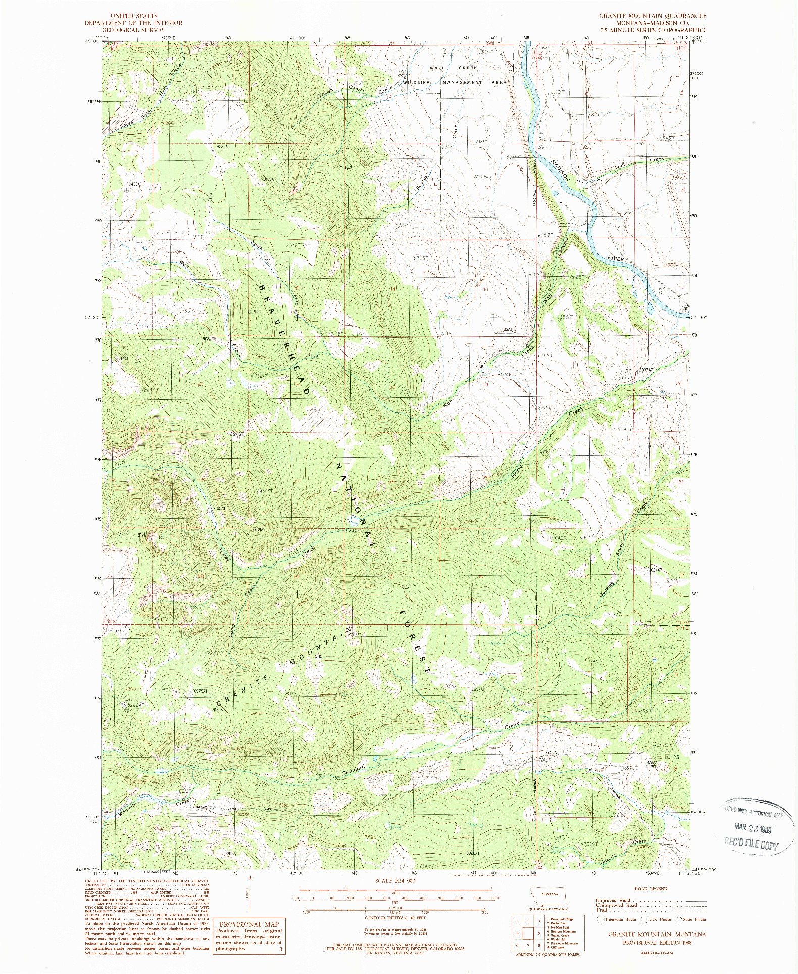 USGS 1:24000-SCALE QUADRANGLE FOR GRANITE MOUNTAIN, MT 1988