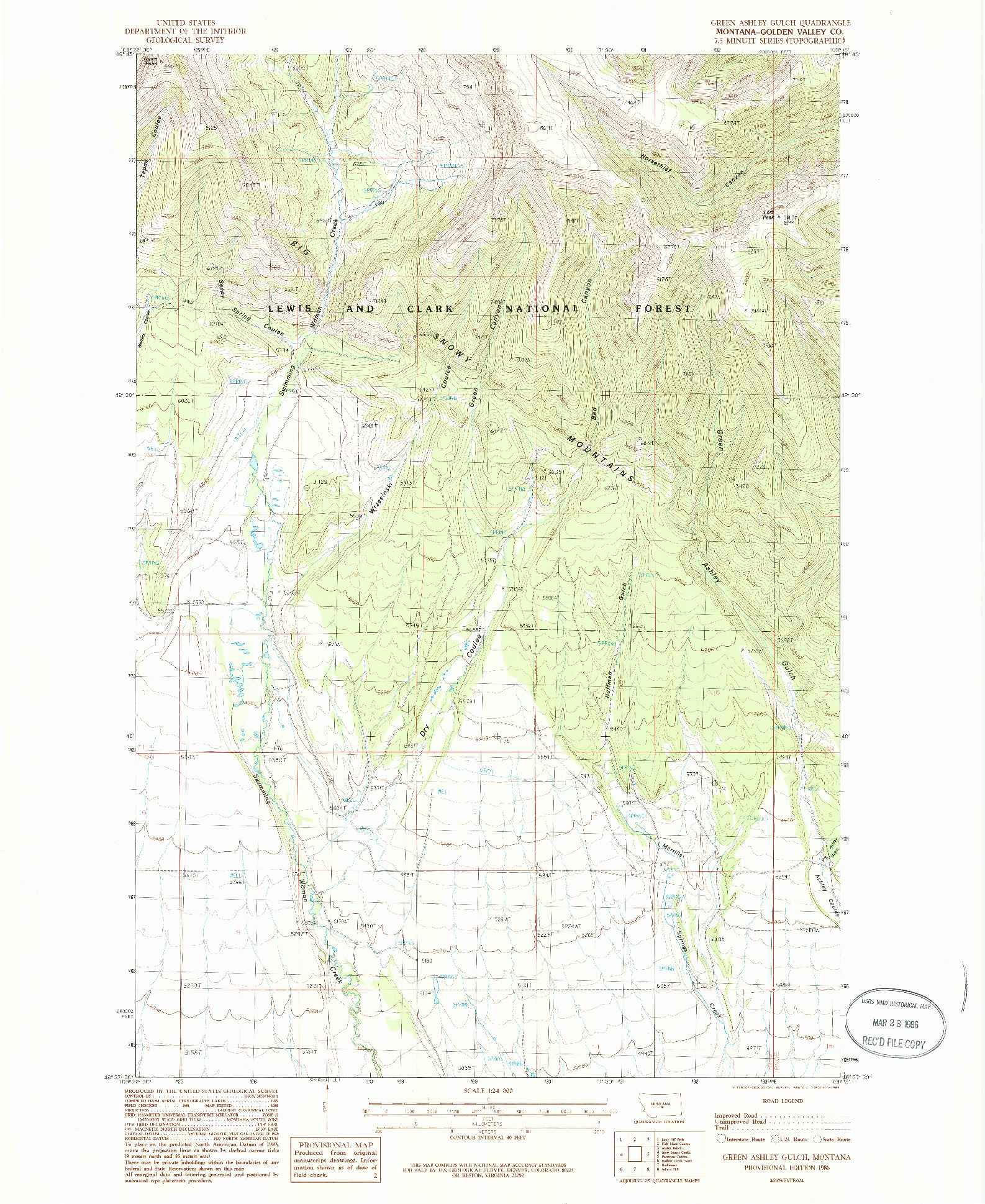 USGS 1:24000-SCALE QUADRANGLE FOR GREEN ASHLEY GULCH, MT 1986