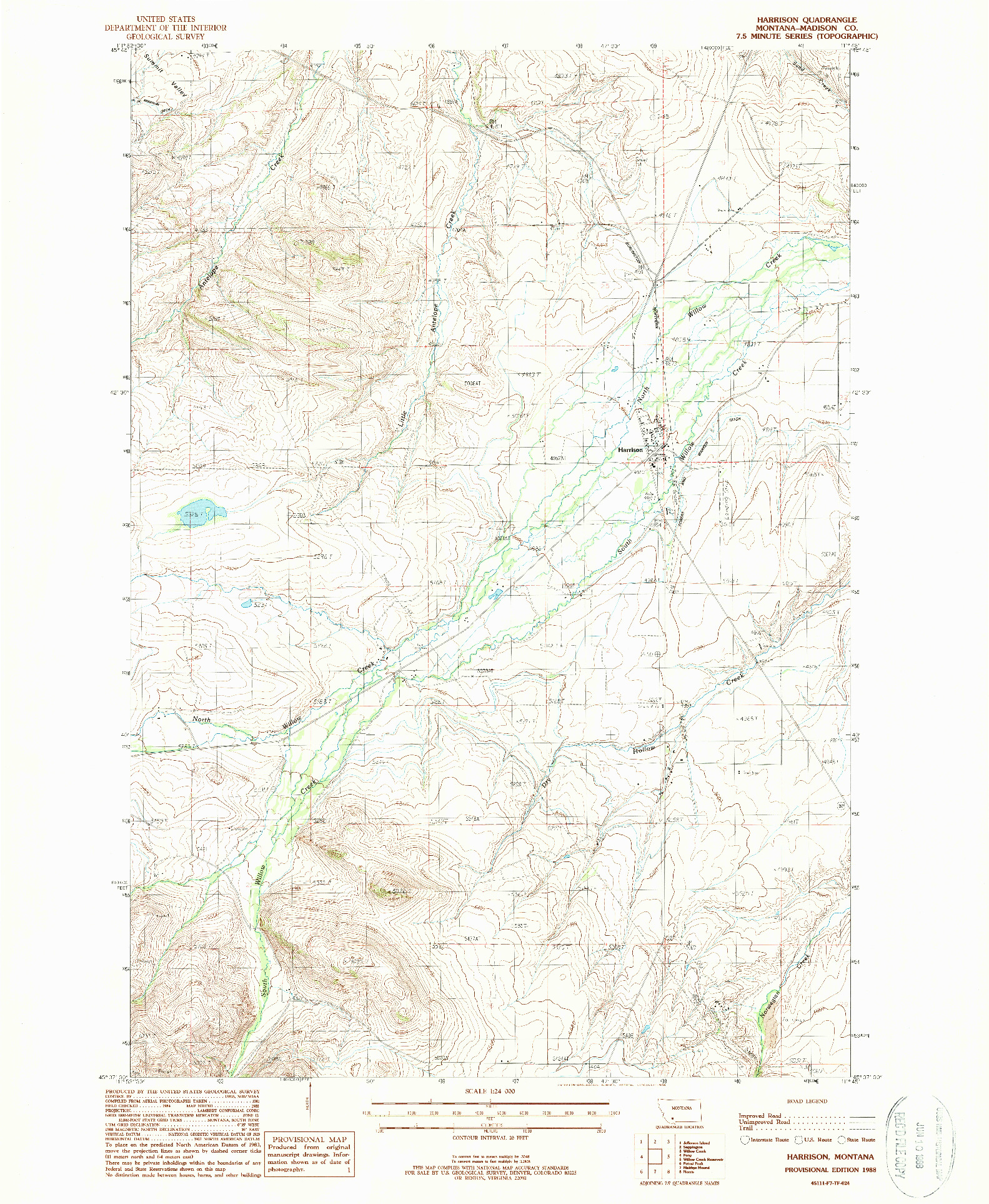 USGS 1:24000-SCALE QUADRANGLE FOR HARRISON, MT 1988