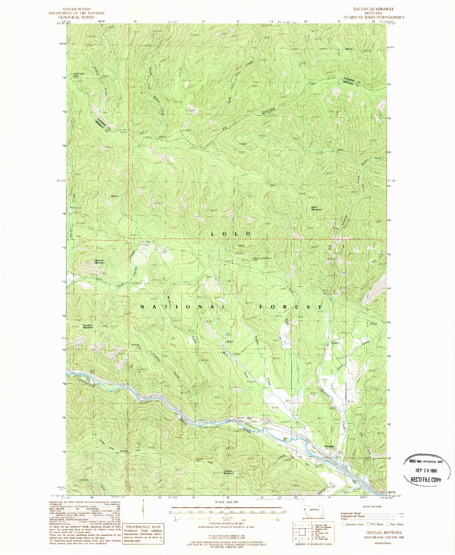 USGS 1:24000-SCALE QUADRANGLE FOR HAUGAN, MT 1988