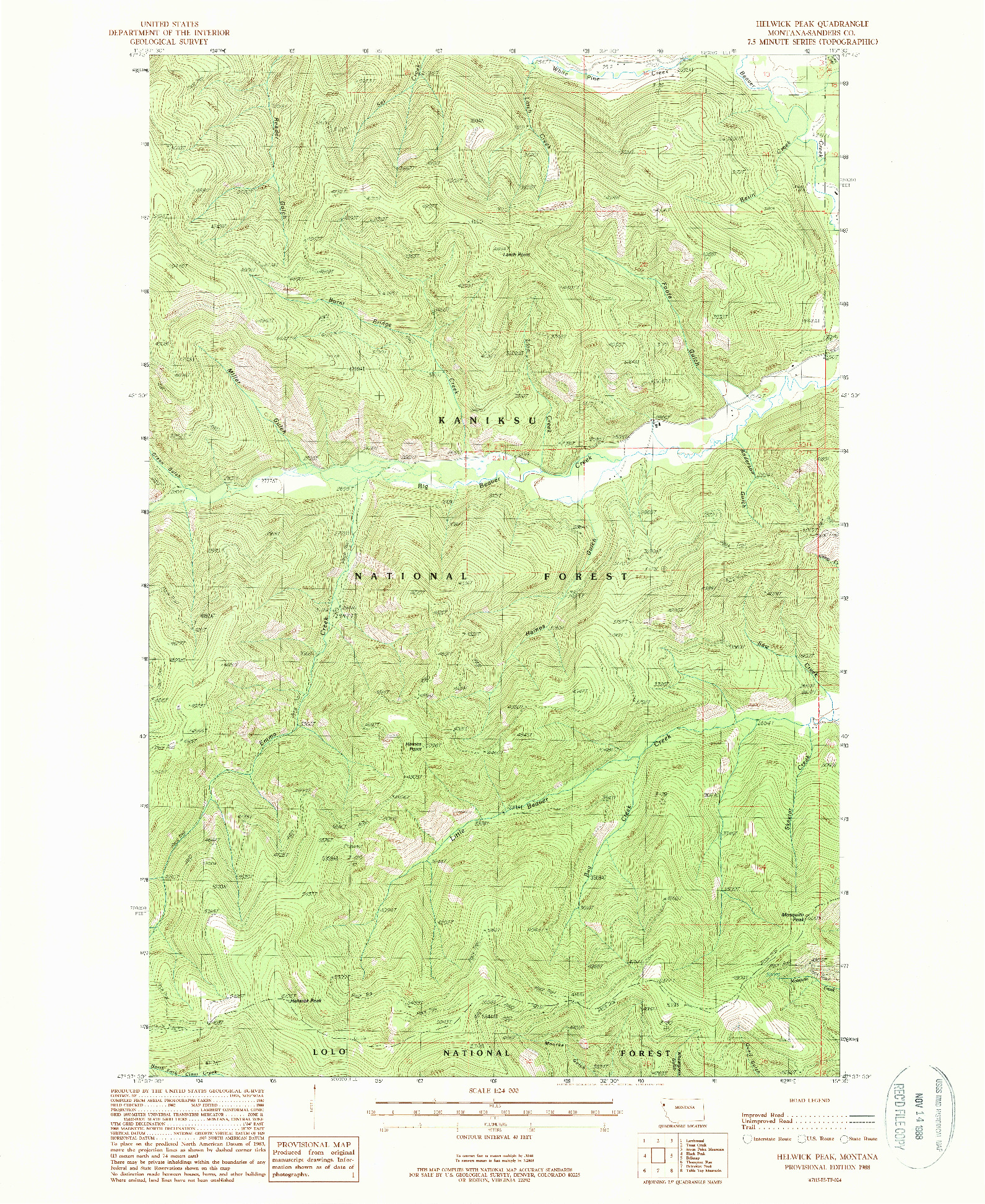 USGS 1:24000-SCALE QUADRANGLE FOR HELWICK PEAK, MT 1988