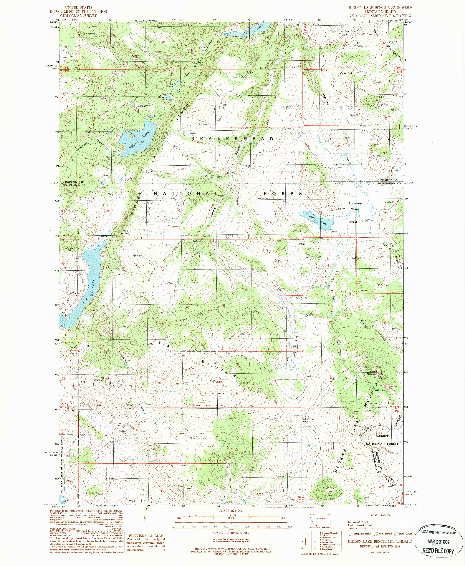 USGS 1:24000-SCALE QUADRANGLE FOR HIDDEN LAKE BENCH, MT 1988