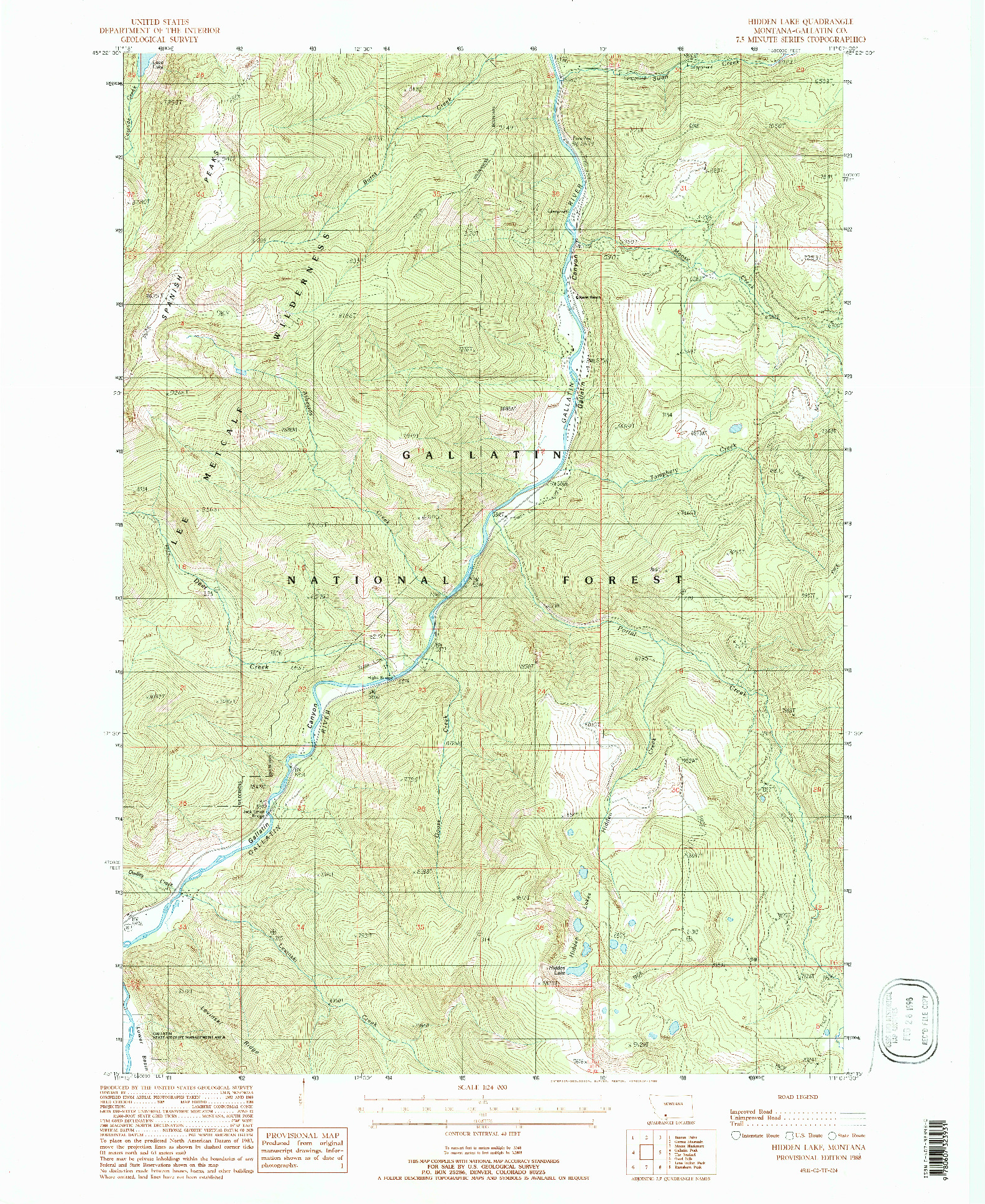 USGS 1:24000-SCALE QUADRANGLE FOR HIDDEN LAKE, MT 1988