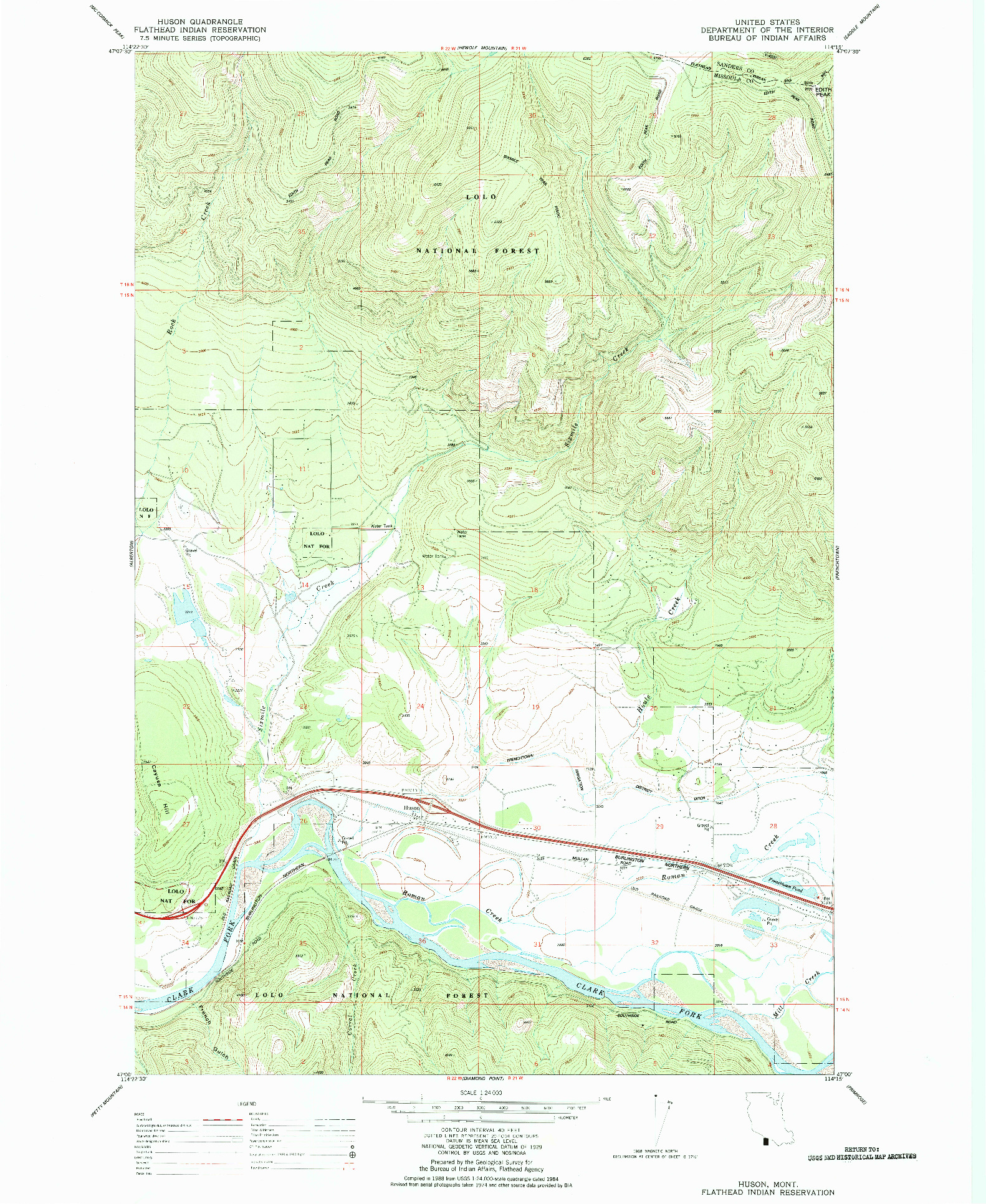 USGS 1:24000-SCALE QUADRANGLE FOR HUSON, MT 1988