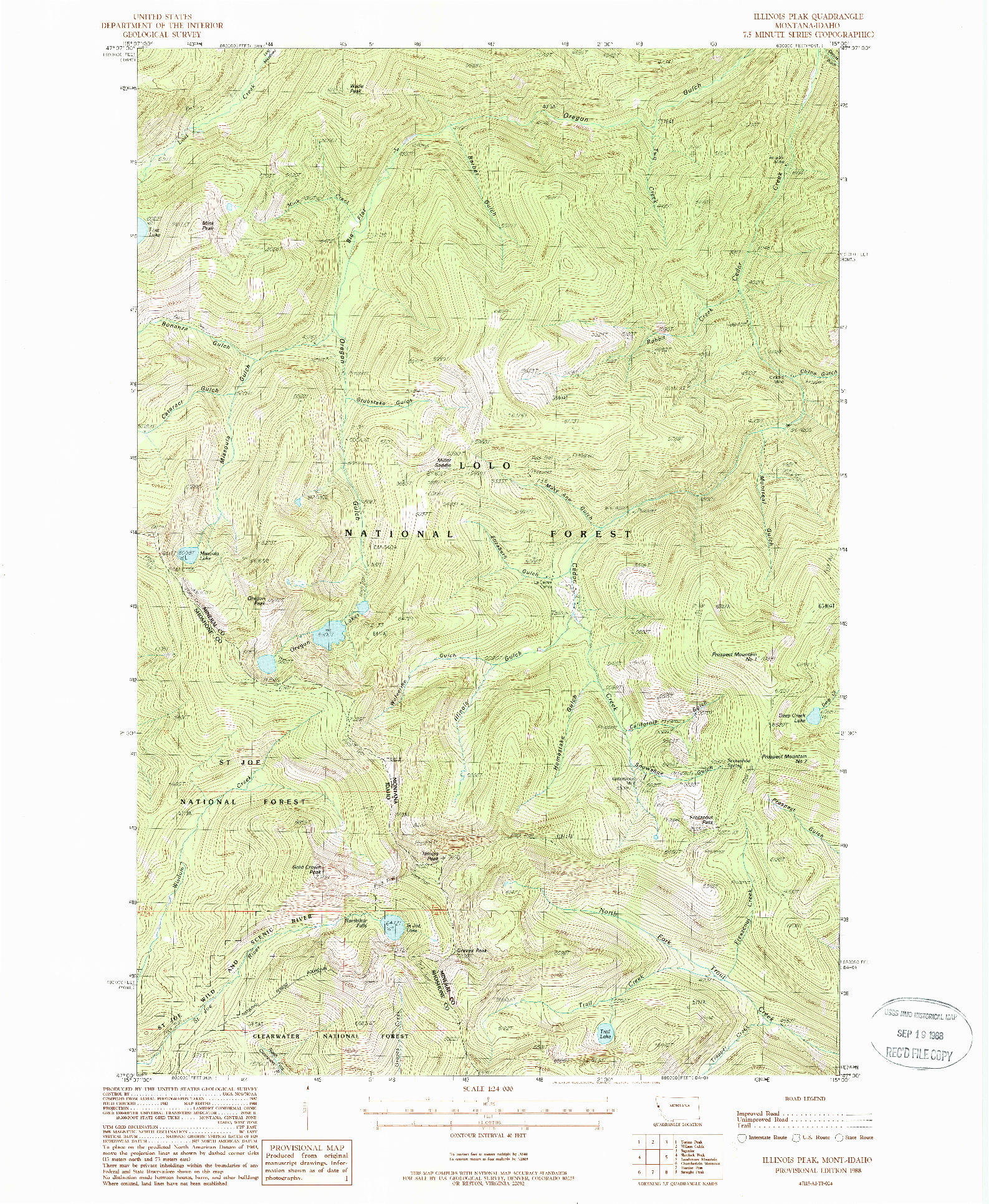 USGS 1:24000-SCALE QUADRANGLE FOR ILLINOIS PEAK, MT 1988