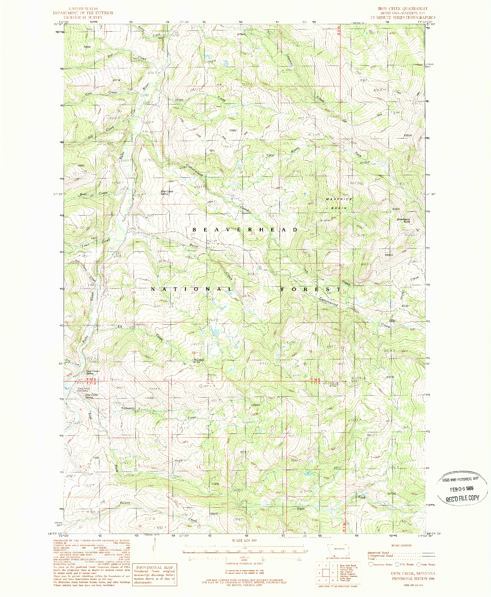 USGS 1:24000-SCALE QUADRANGLE FOR IRON CREEK, MT 1988