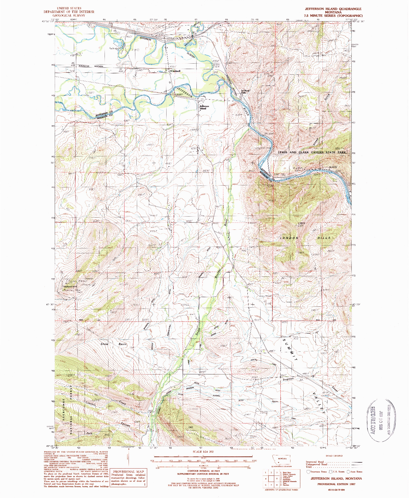 USGS 1:24000-SCALE QUADRANGLE FOR JEFFERSON ISLAND, MT 1987