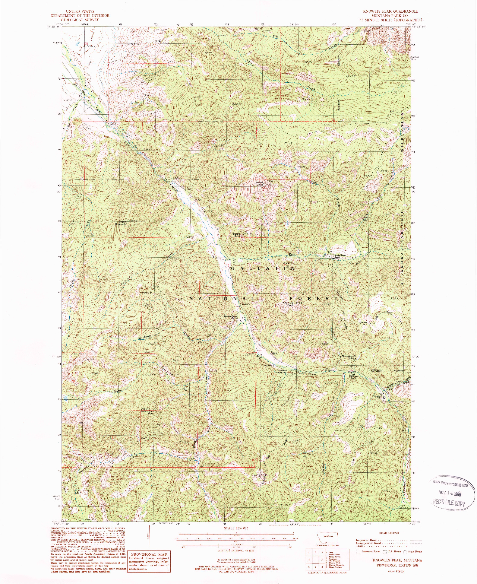 USGS 1:24000-SCALE QUADRANGLE FOR KNOWLES PEAK, MT 1988