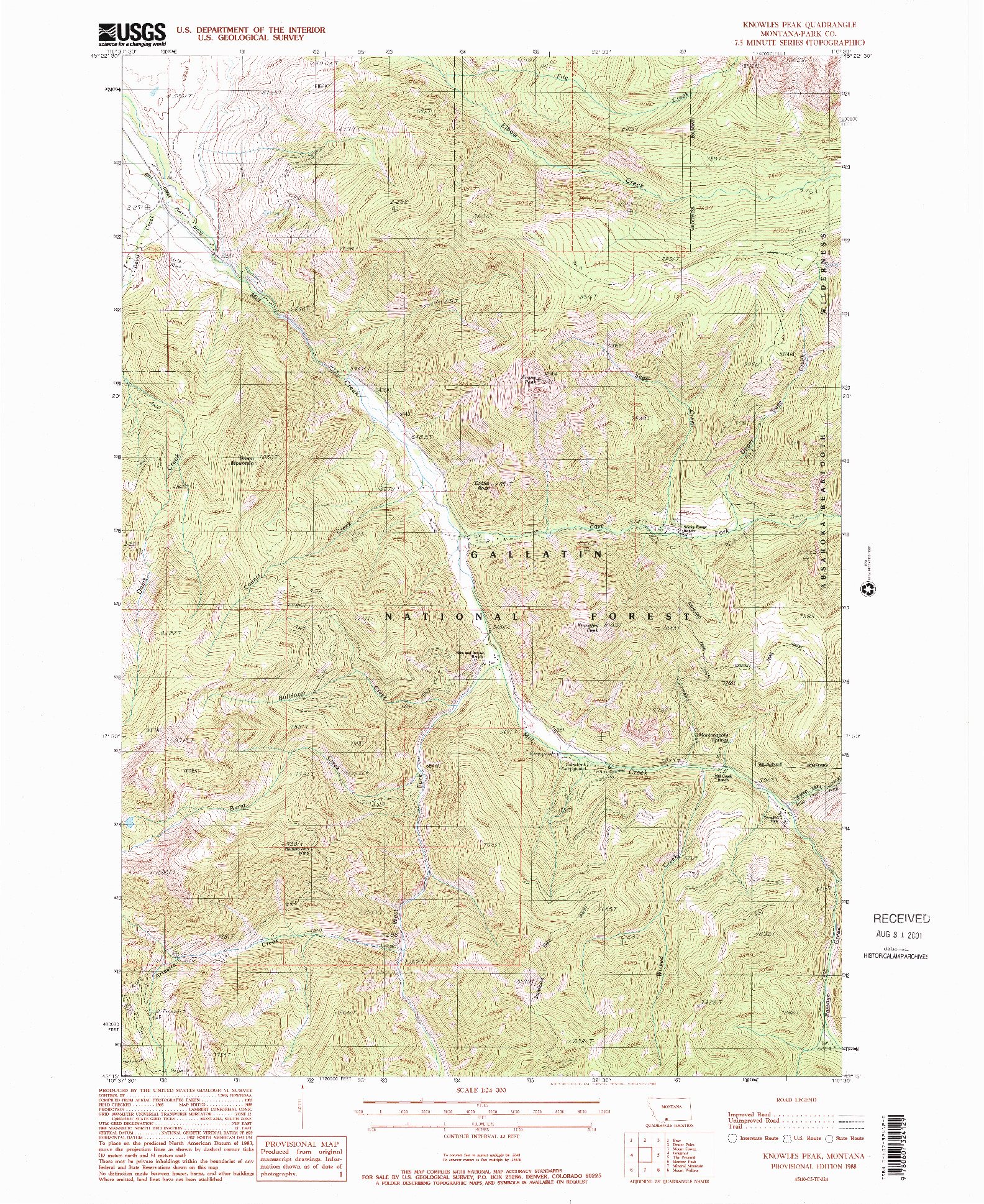 USGS 1:24000-SCALE QUADRANGLE FOR KNOWLES PEAK, MT 1988