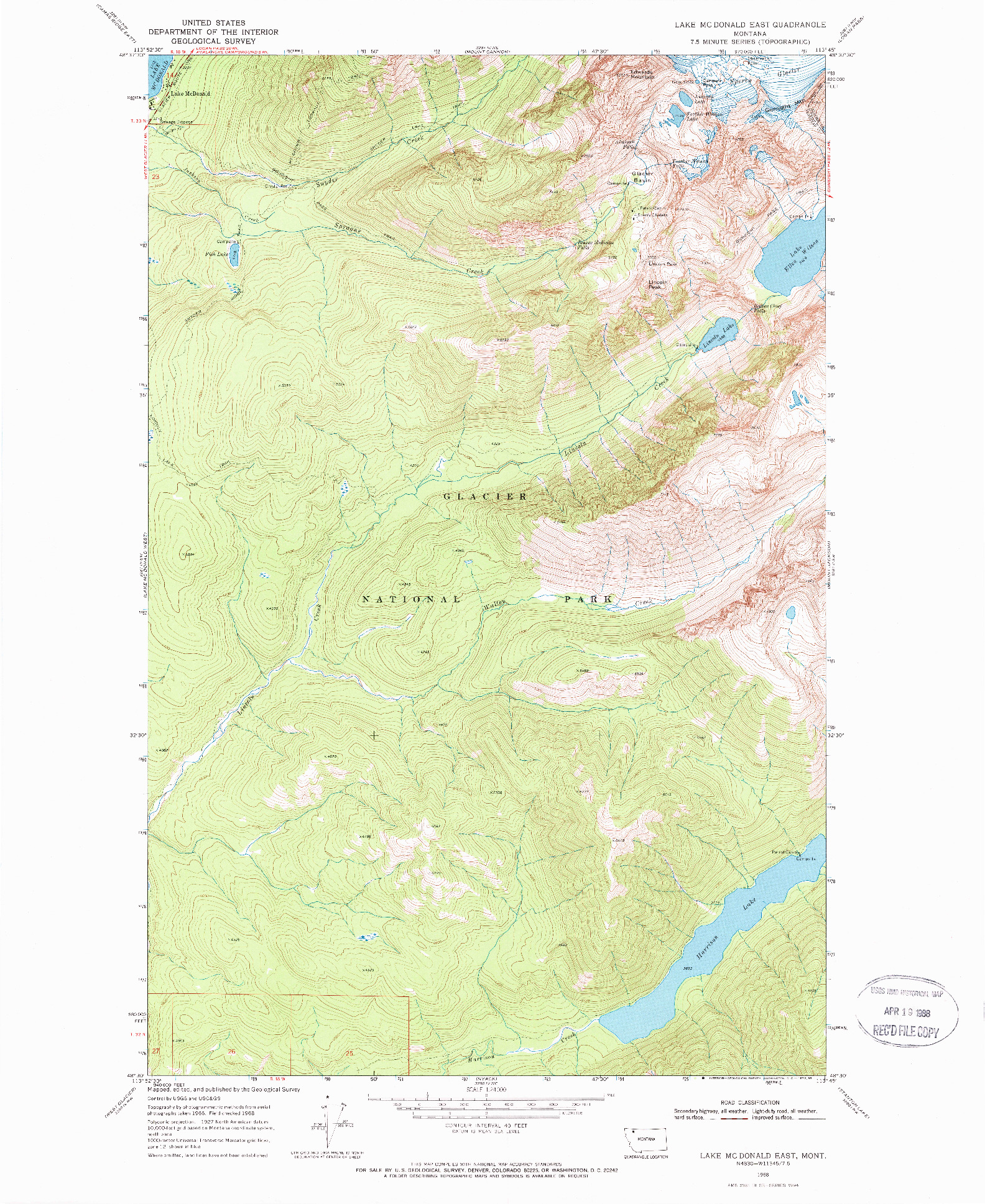 USGS 1:24000-SCALE QUADRANGLE FOR LAKE MC DONALD EAST, MT 1968