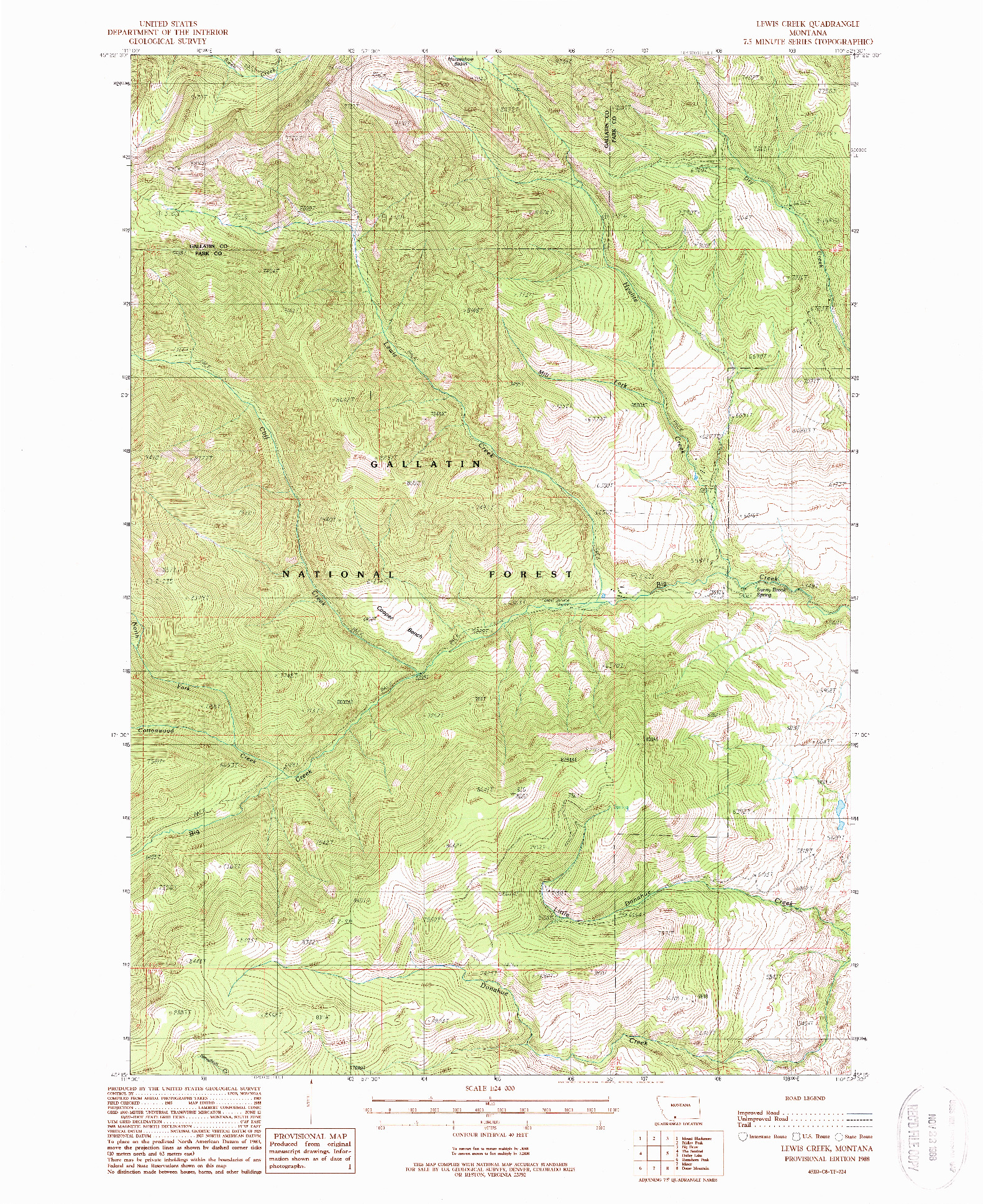 USGS 1:24000-SCALE QUADRANGLE FOR LEWIS CREEK, MT 1988