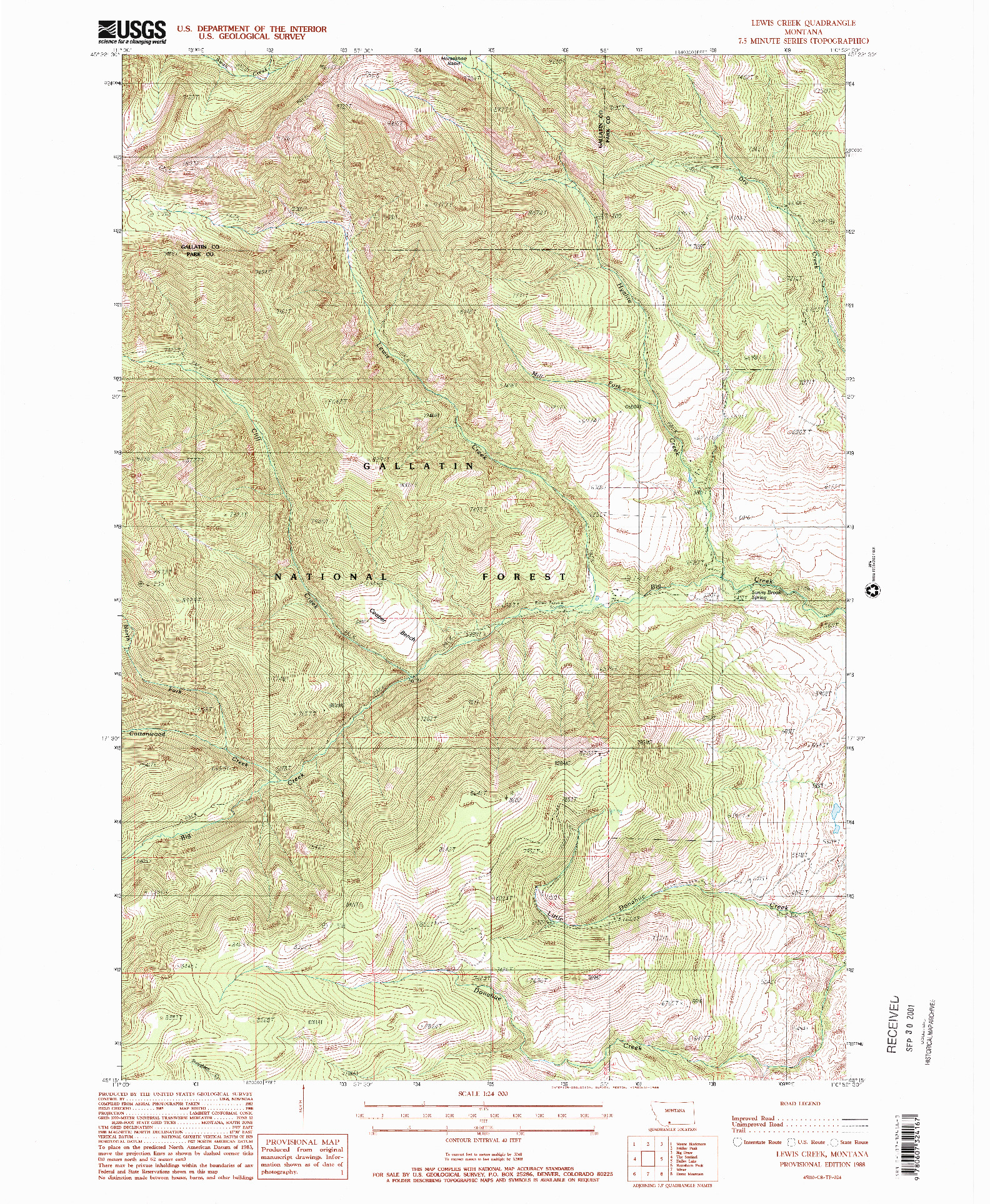 USGS 1:24000-SCALE QUADRANGLE FOR LEWIS CREEK, MT 1988