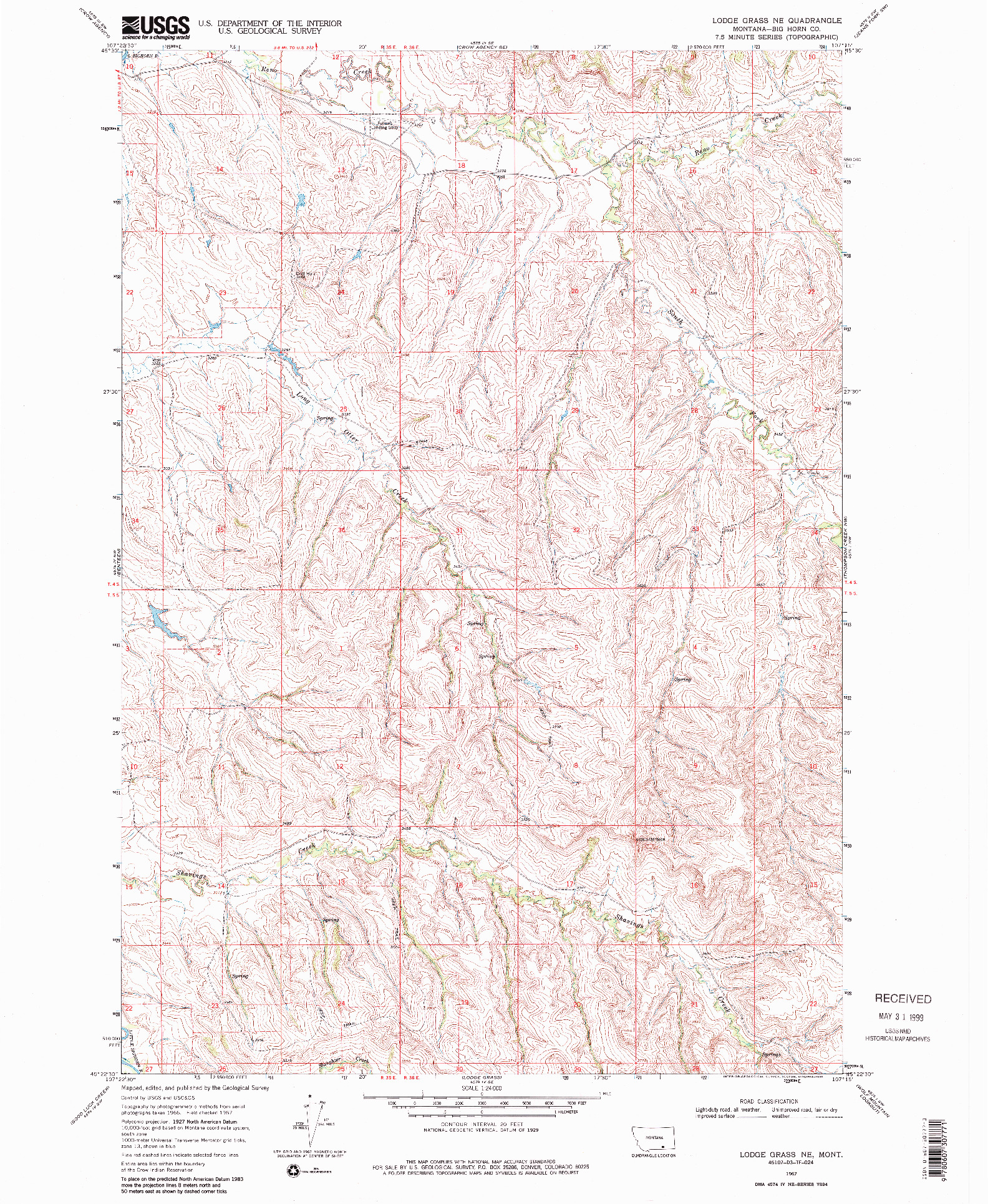 USGS 1:24000-SCALE QUADRANGLE FOR LODGE GRASS NE, MT 1967