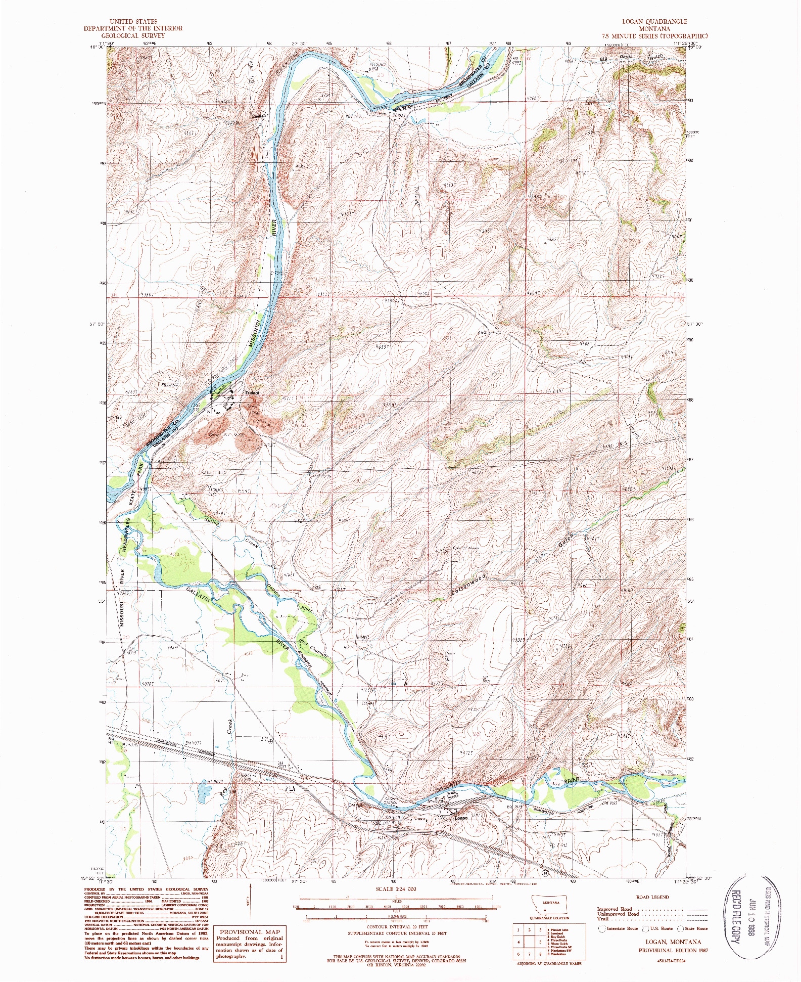 USGS 1:24000-SCALE QUADRANGLE FOR LOGAN, MT 1987