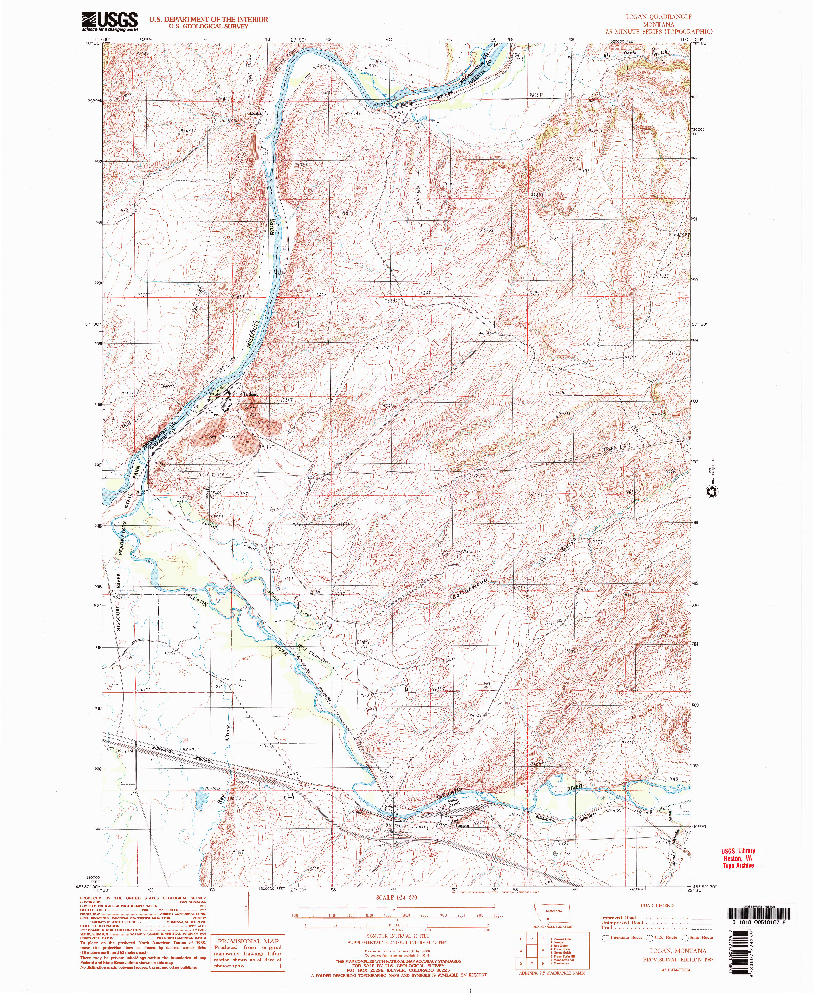 USGS 1:24000-SCALE QUADRANGLE FOR LOGAN, MT 1987