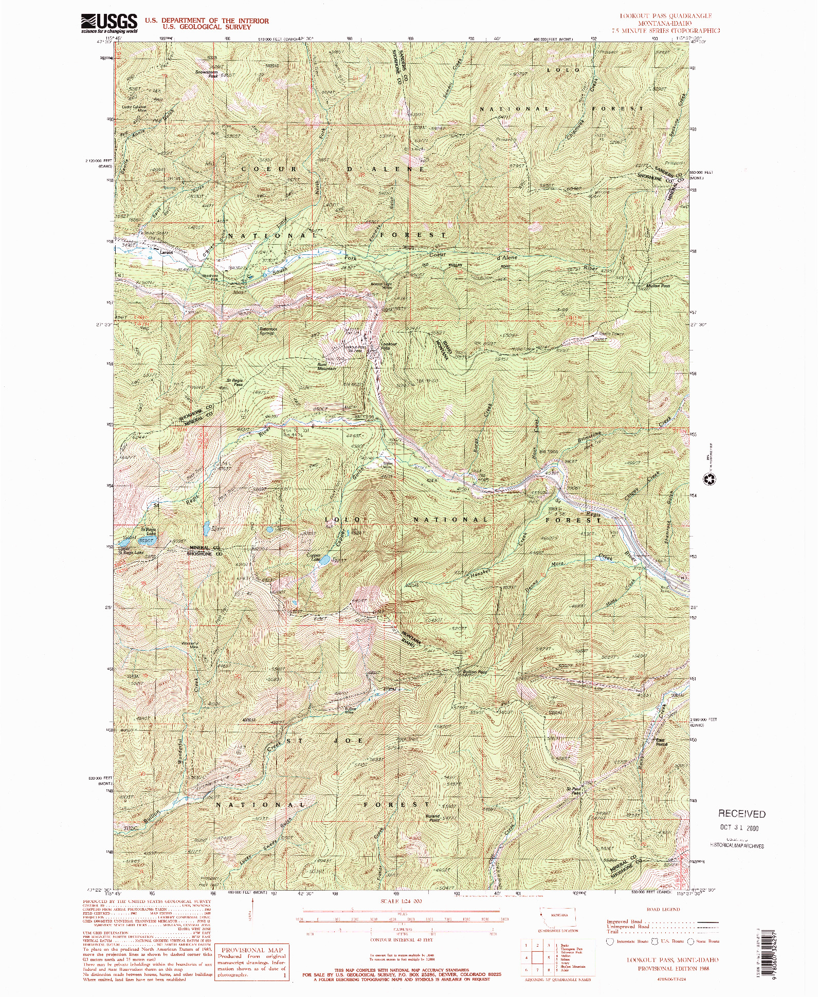 USGS 1:24000-SCALE QUADRANGLE FOR LOOKOUT PASS, MT 1988