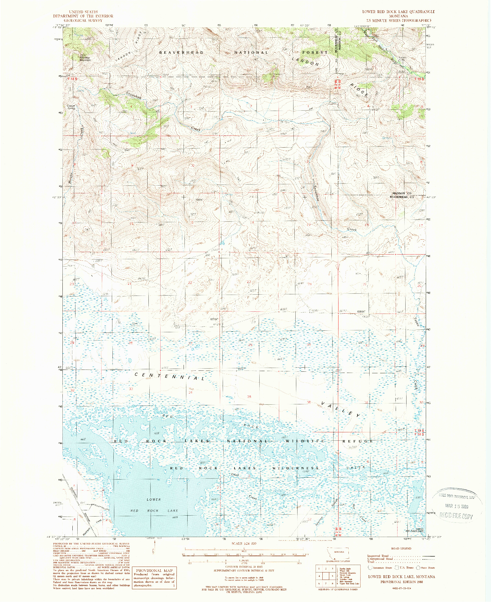 USGS 1:24000-SCALE QUADRANGLE FOR LOWER RED ROCK LAKE, MT 1988