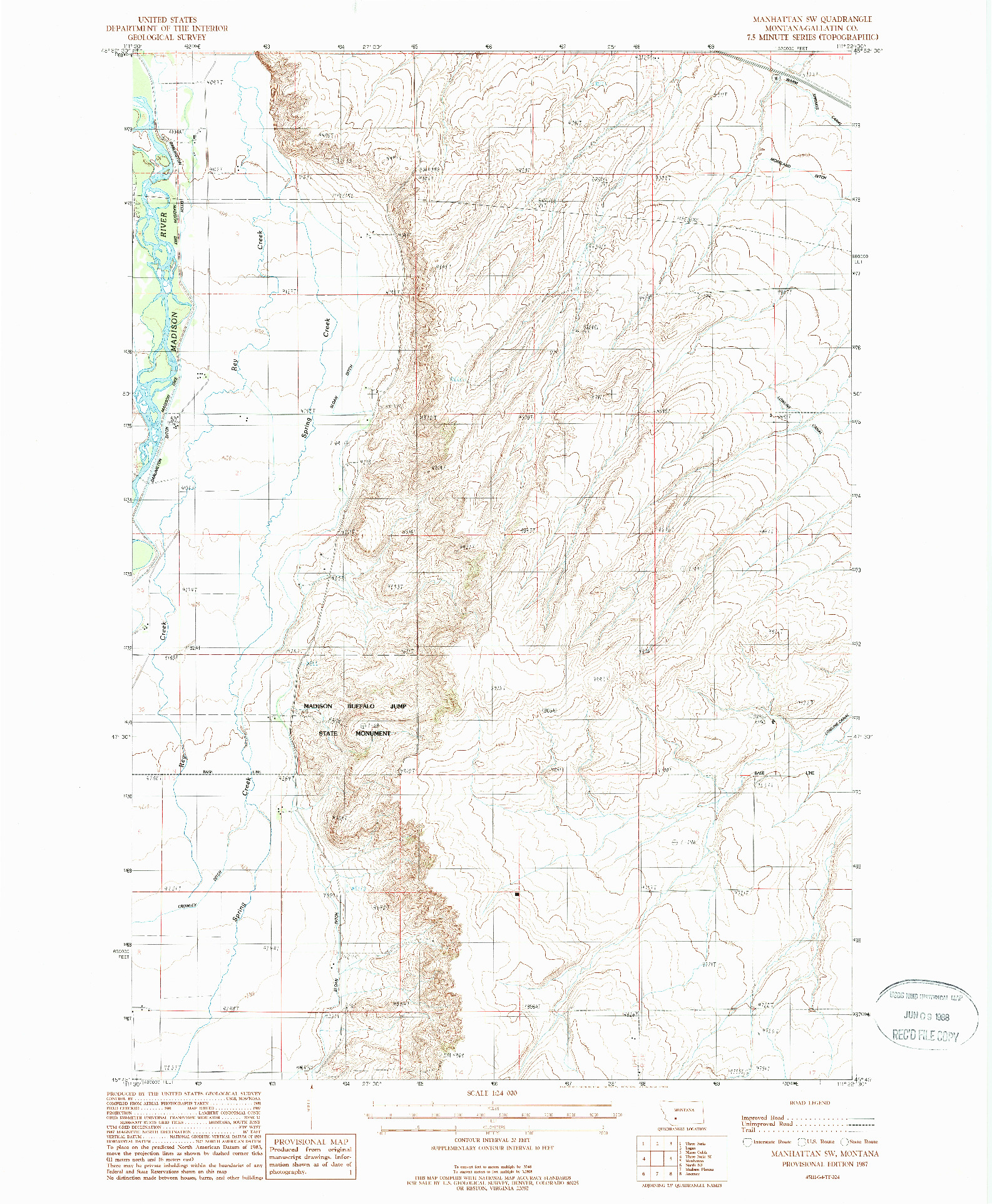 USGS 1:24000-SCALE QUADRANGLE FOR MANHATTAN SW, MT 1987