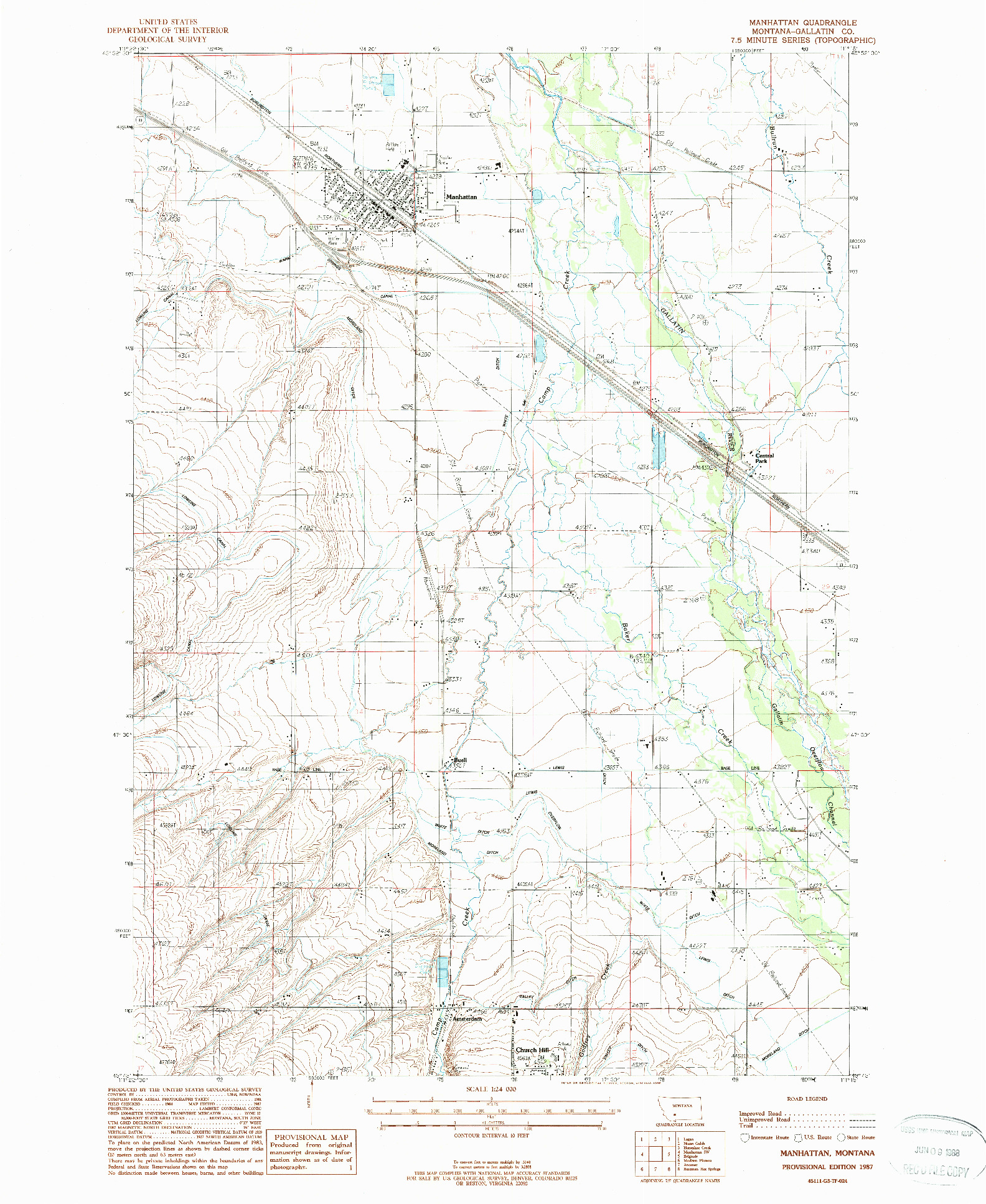 USGS 1:24000-SCALE QUADRANGLE FOR MANHATTAN, MT 1987