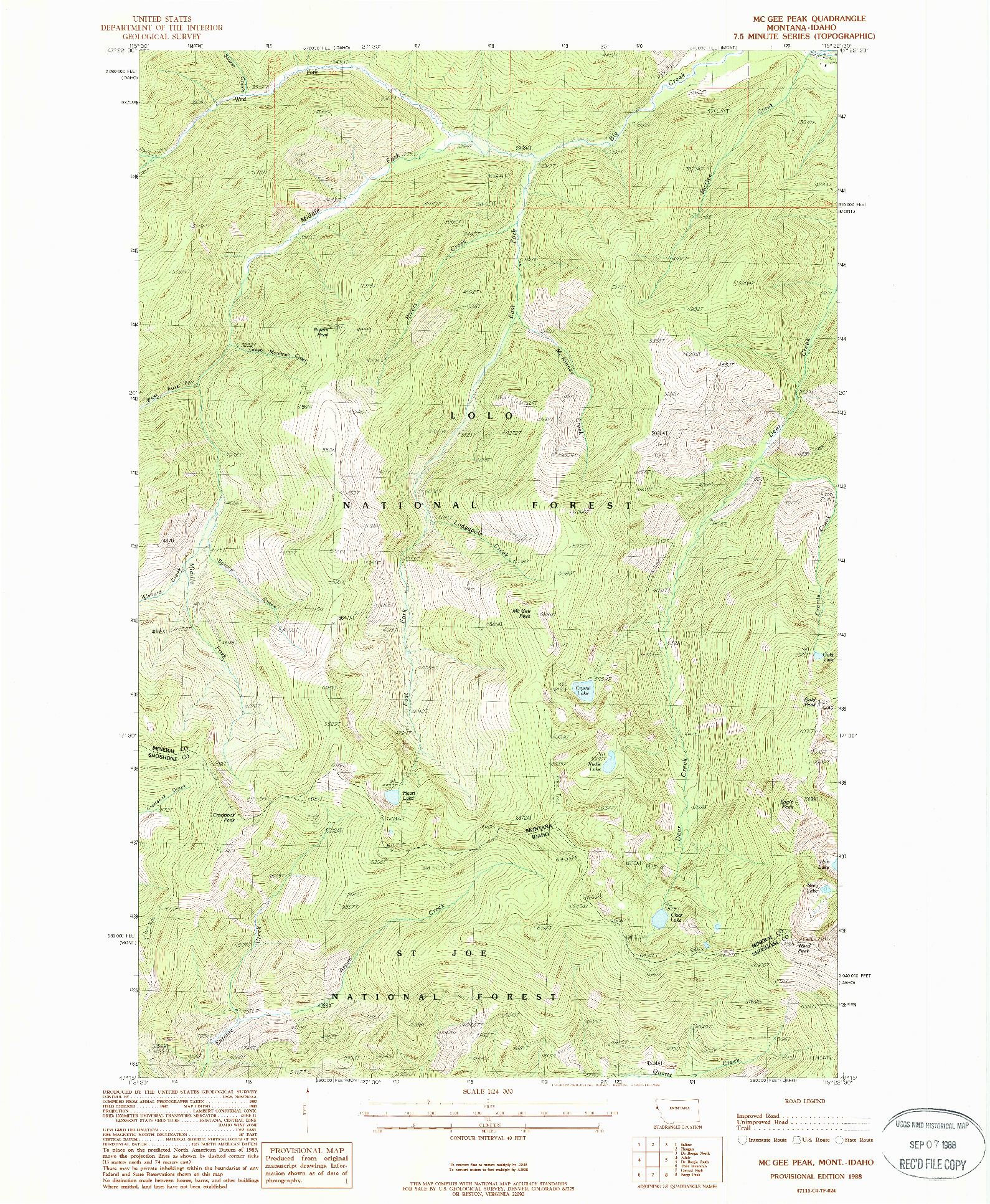 USGS 1:24000-SCALE QUADRANGLE FOR MCGEE PEAK, MT 1988