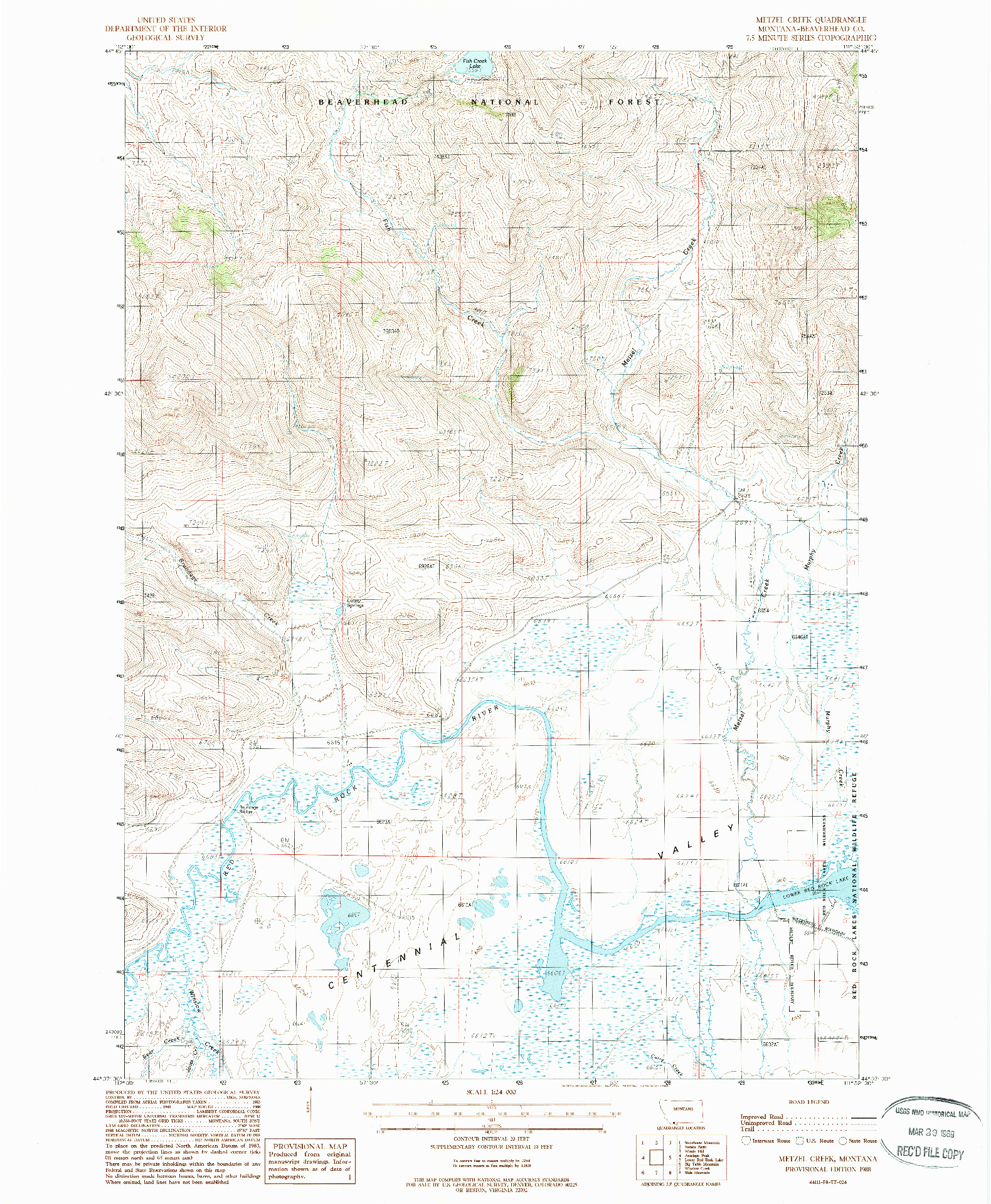 USGS 1:24000-SCALE QUADRANGLE FOR METZEL CREEK, MT 1988