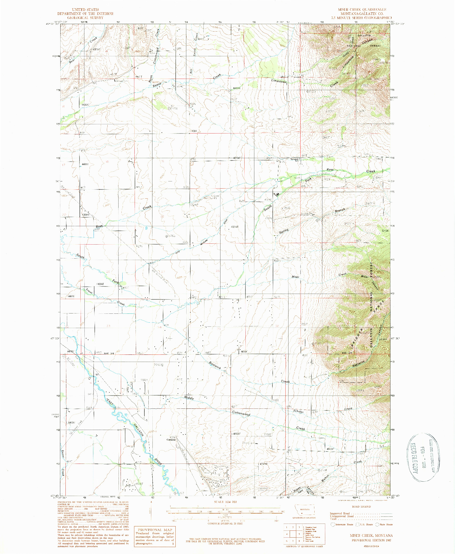 USGS 1:24000-SCALE QUADRANGLE FOR MISER CREEK, MT 1987
