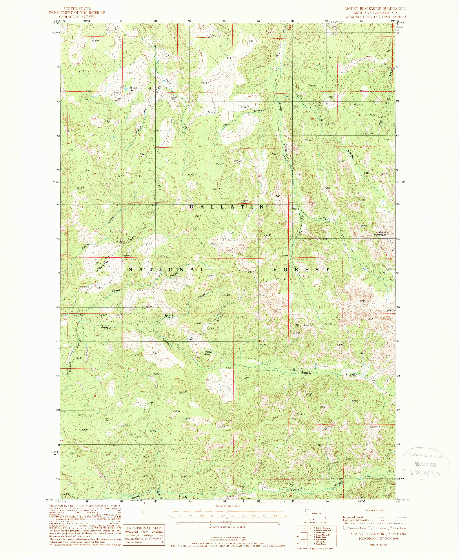 USGS 1:24000-SCALE QUADRANGLE FOR MOUNT BLACKMORE, MT 1988