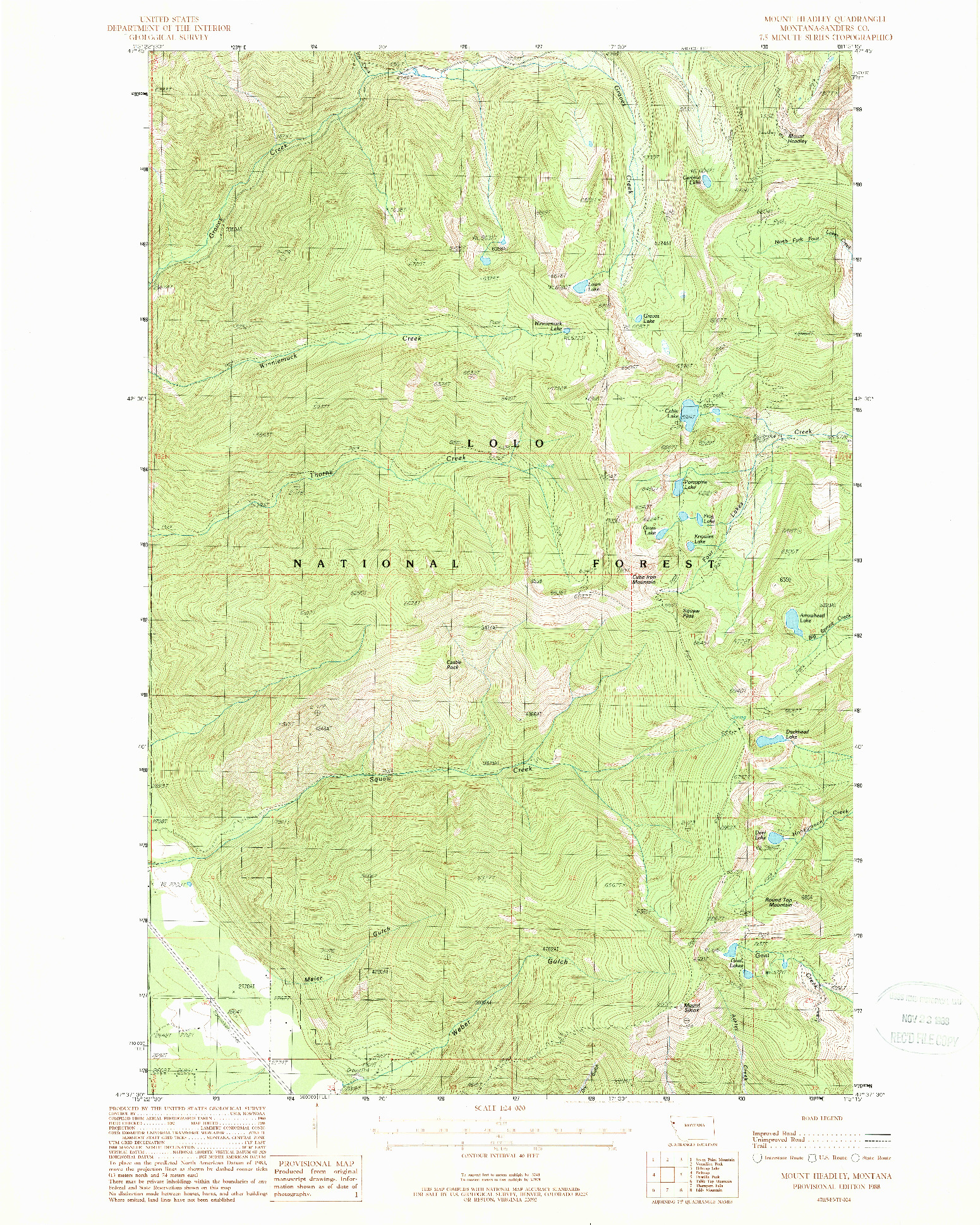 USGS 1:24000-SCALE QUADRANGLE FOR MOUNT HEADLEY, MT 1988