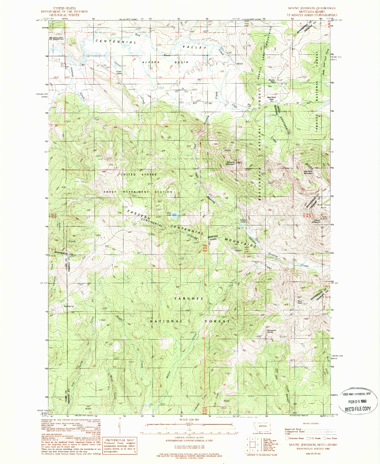 USGS 1:24000-SCALE QUADRANGLE FOR MOUNT JEFFERSON, MT 1988