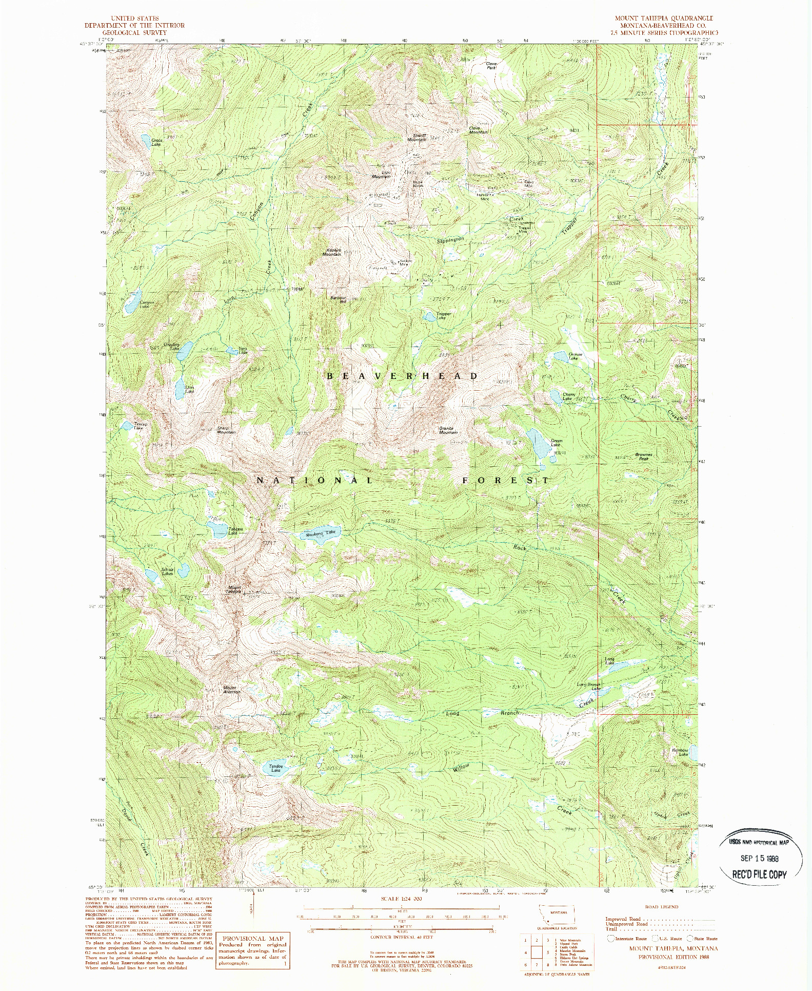 USGS 1:24000-SCALE QUADRANGLE FOR MOUNT TAHEPIA, MT 1988