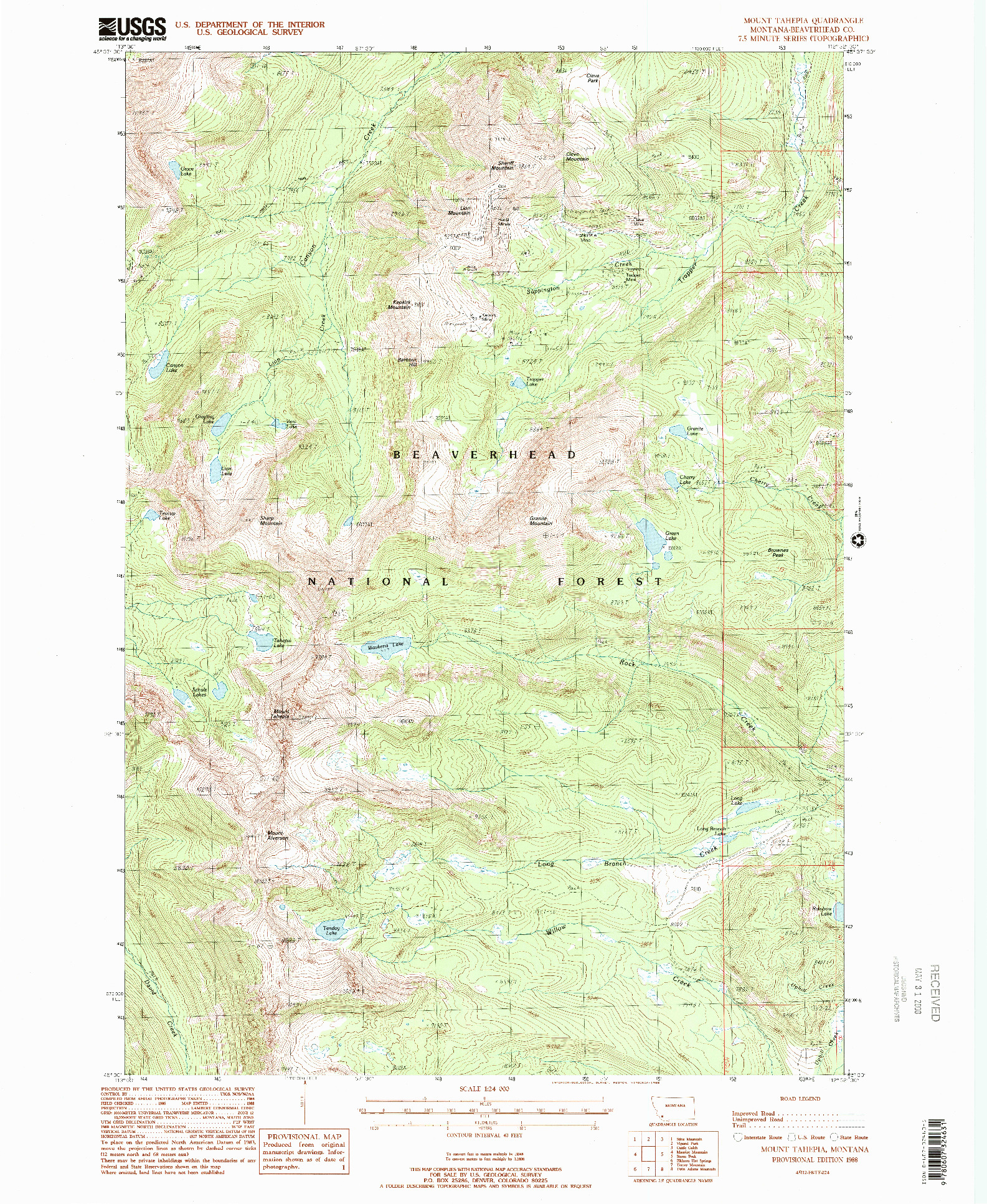 USGS 1:24000-SCALE QUADRANGLE FOR MOUNT TAHEPIA, MT 1988