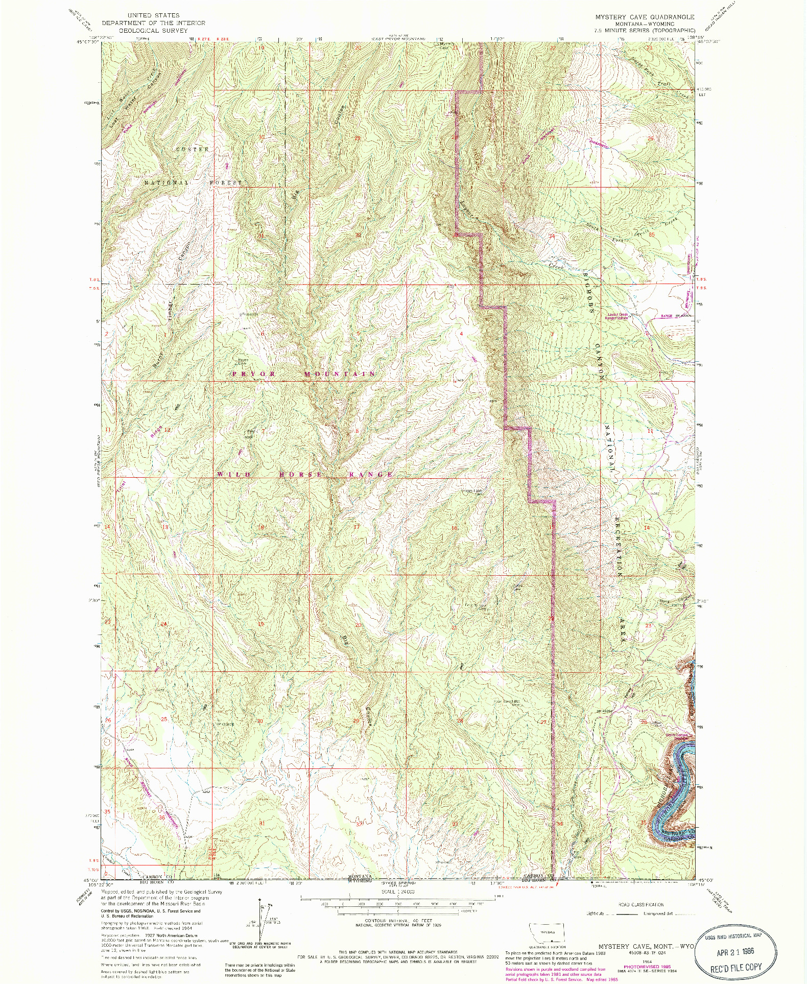 USGS 1:24000-SCALE QUADRANGLE FOR MYSTERY CAVE, MT 1964