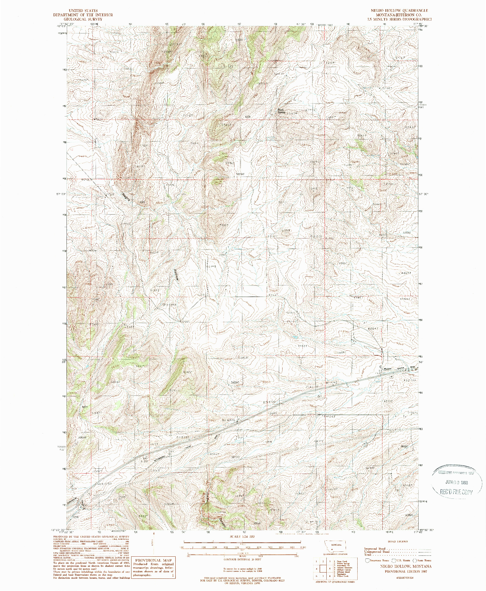 USGS 1:24000-SCALE QUADRANGLE FOR NEGRO HOLLOW, MT 1987