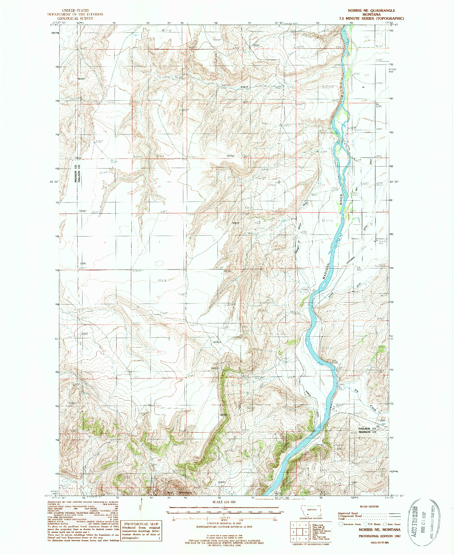 USGS 1:24000-SCALE QUADRANGLE FOR NORRIS NE, MT 1987