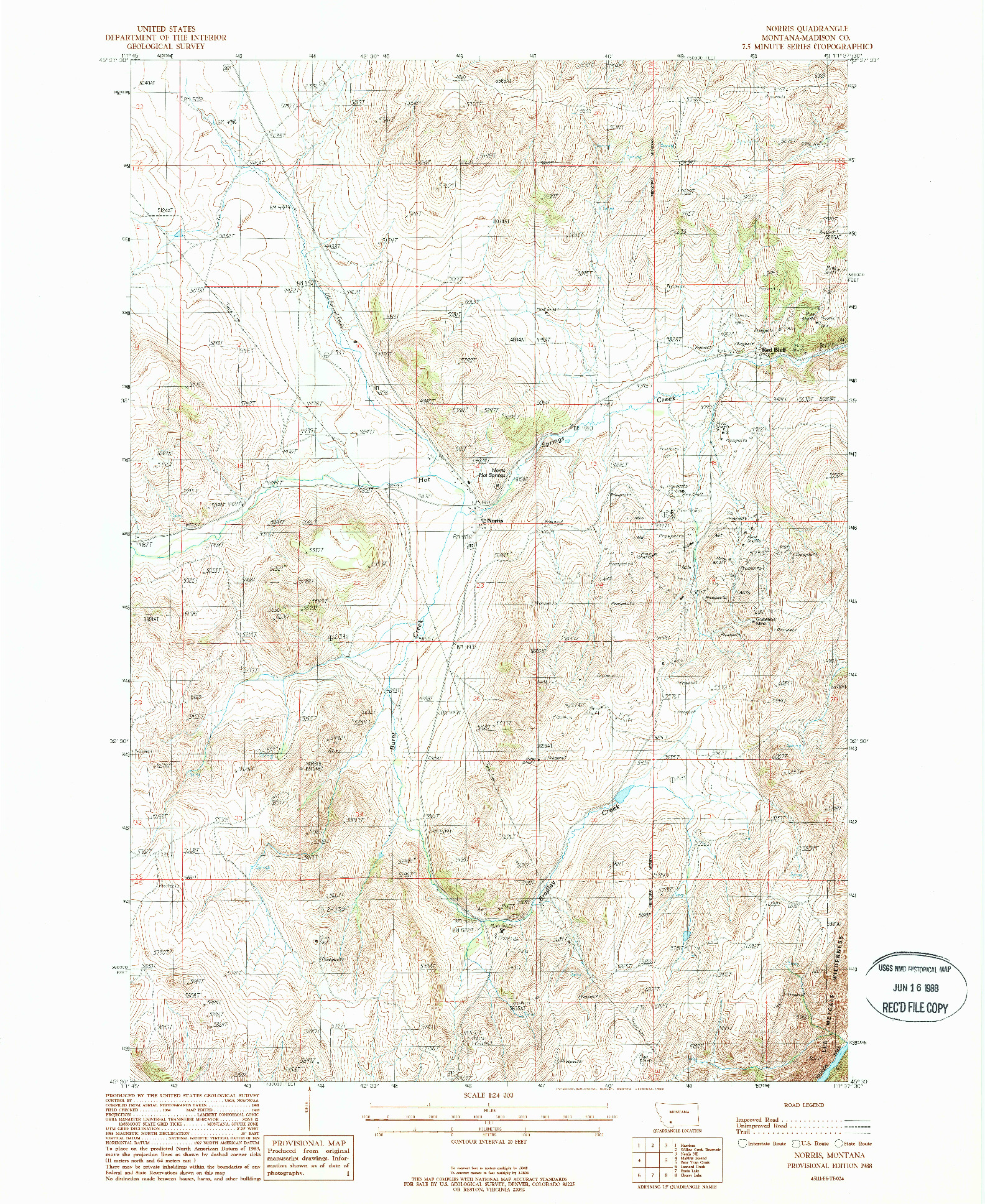USGS 1:24000-SCALE QUADRANGLE FOR NORRIS, MT 1988