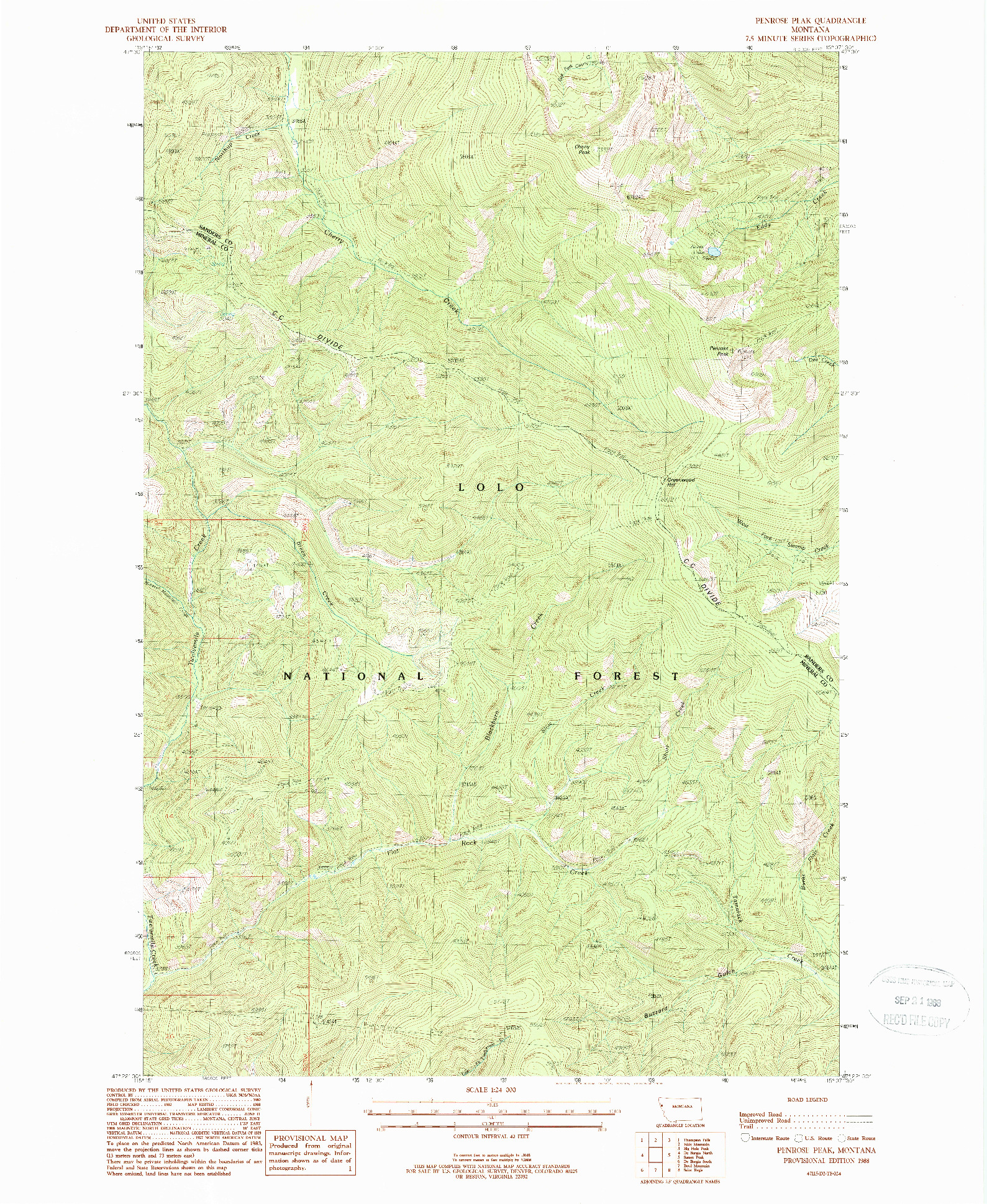 USGS 1:24000-SCALE QUADRANGLE FOR PENROSE PEAK, MT 1988