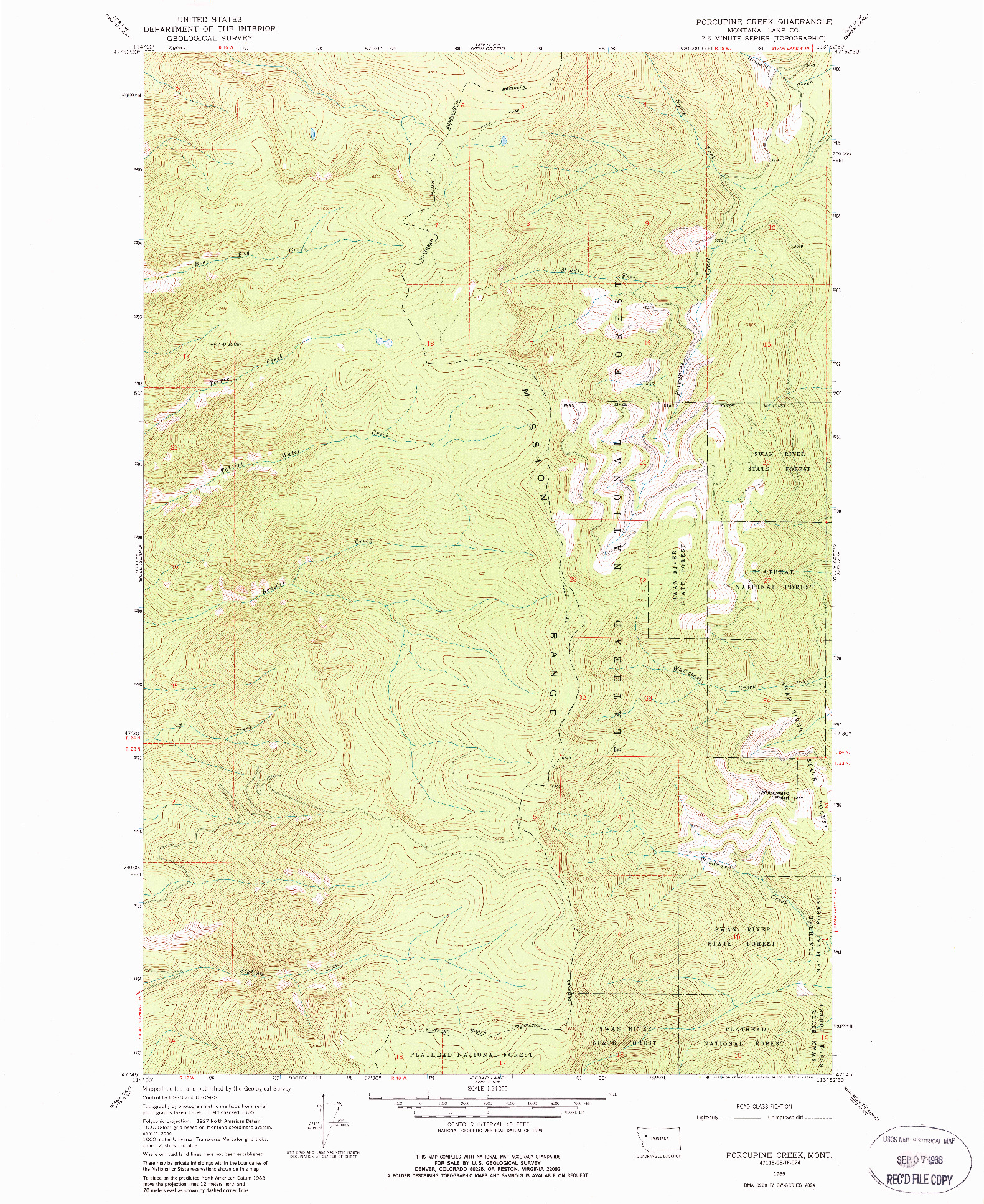 USGS 1:24000-SCALE QUADRANGLE FOR PORCUPINE CREEK, MT 1965