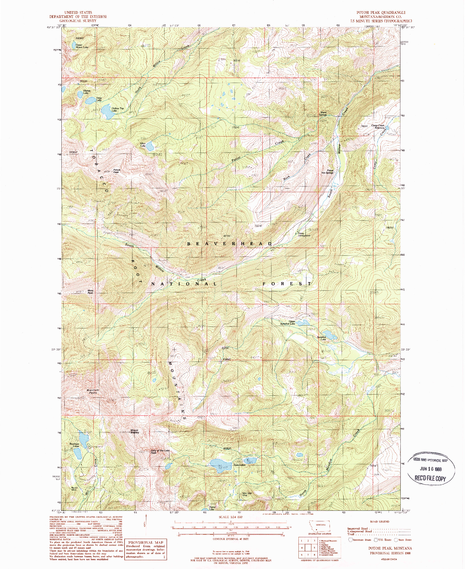 USGS 1:24000-SCALE QUADRANGLE FOR POTOSI PEAK, MT 1988