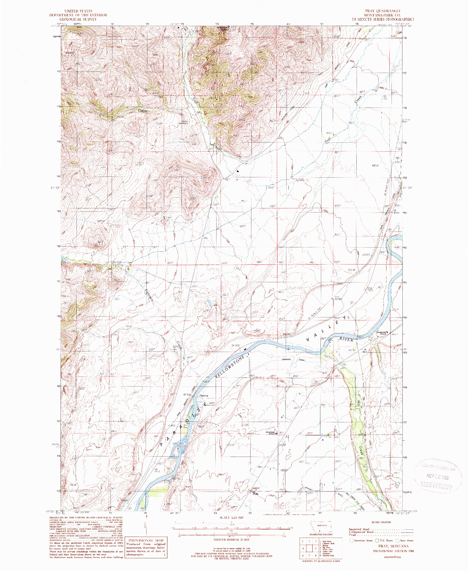 USGS 1:24000-SCALE QUADRANGLE FOR PRAY, MT 1988