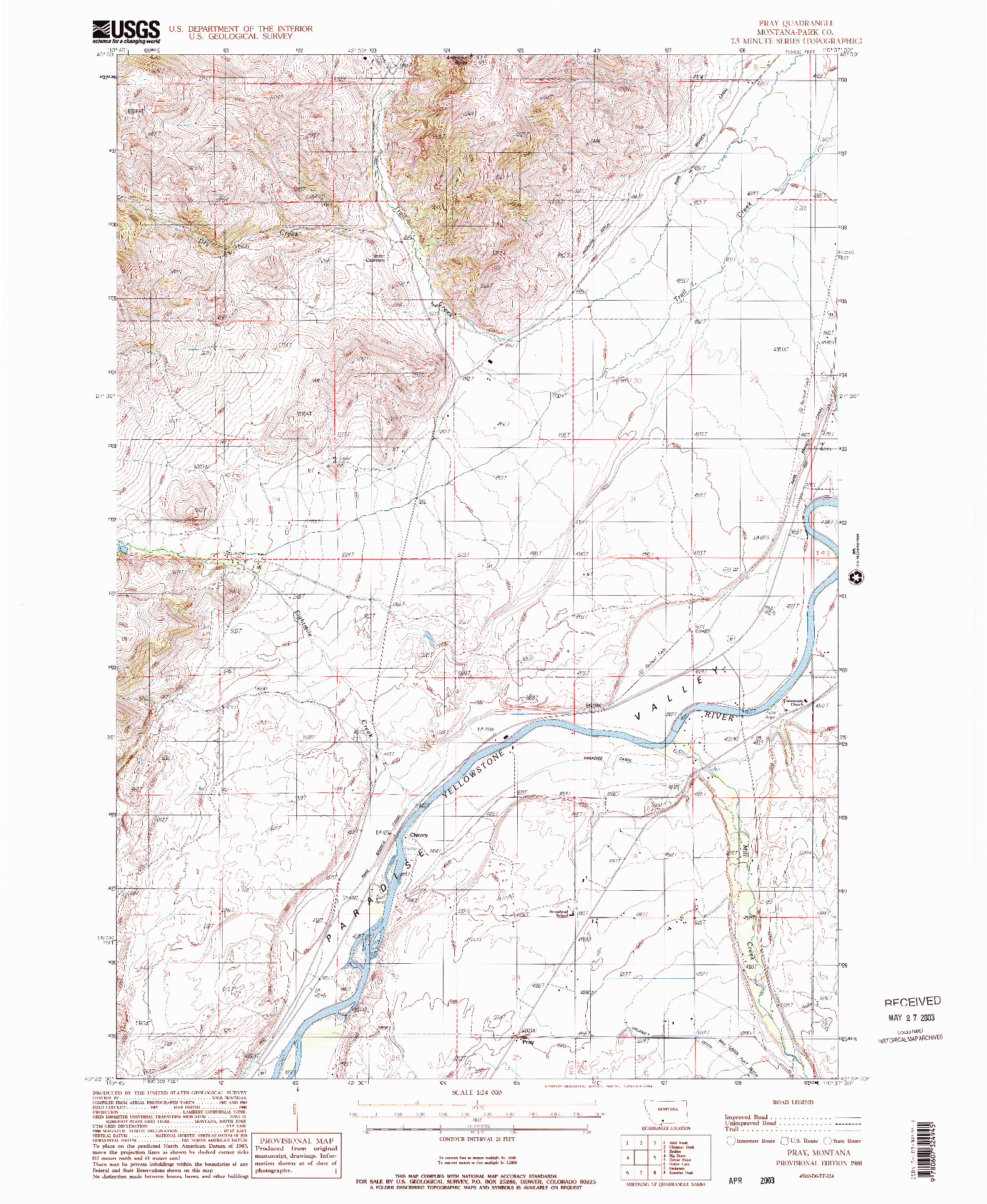 USGS 1:24000-SCALE QUADRANGLE FOR PRAY, MT 1988