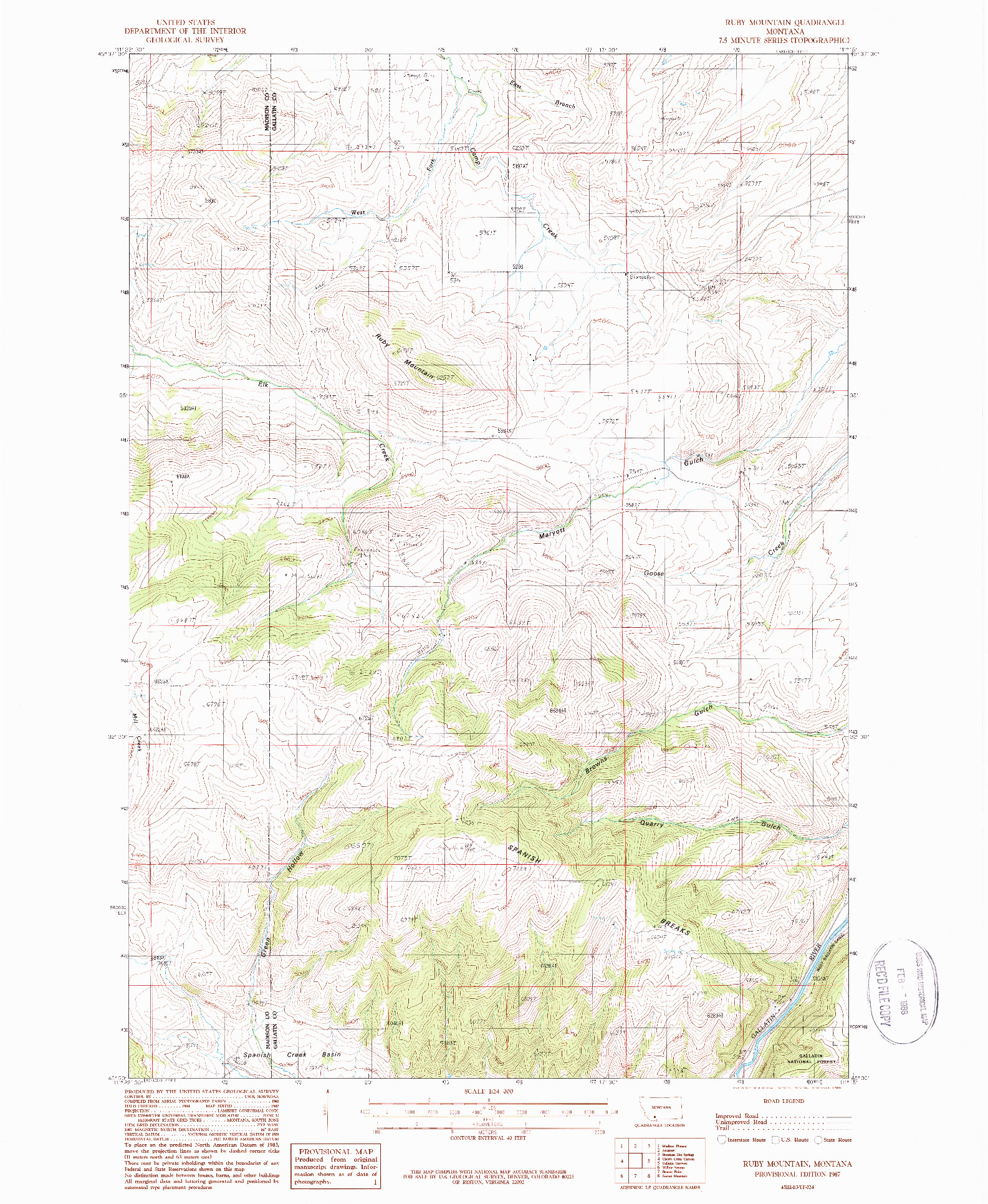 USGS 1:24000-SCALE QUADRANGLE FOR RUBY MOUNTAIN, MT 1987