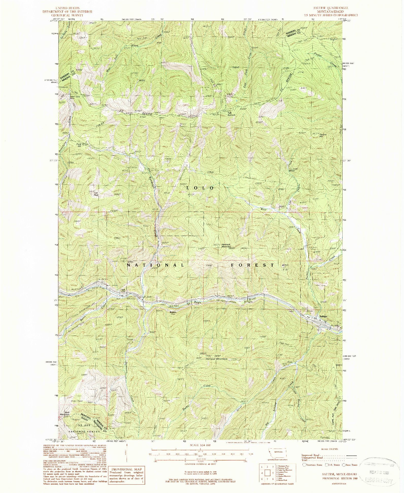 USGS 1:24000-SCALE QUADRANGLE FOR SALTESE, MT 1988