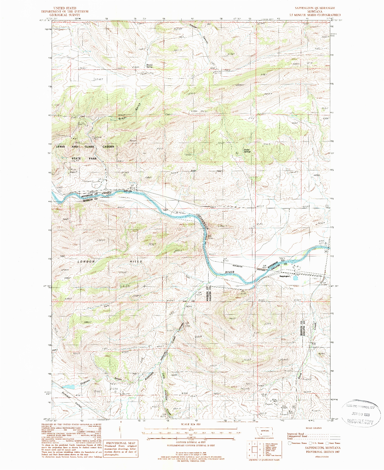 USGS 1:24000-SCALE QUADRANGLE FOR SAPPINGTON, MT 1987