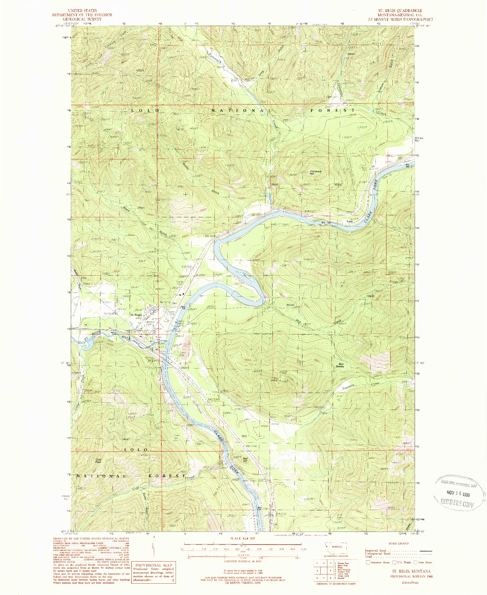 USGS 1:24000-SCALE QUADRANGLE FOR ST REGIS, MT 1988