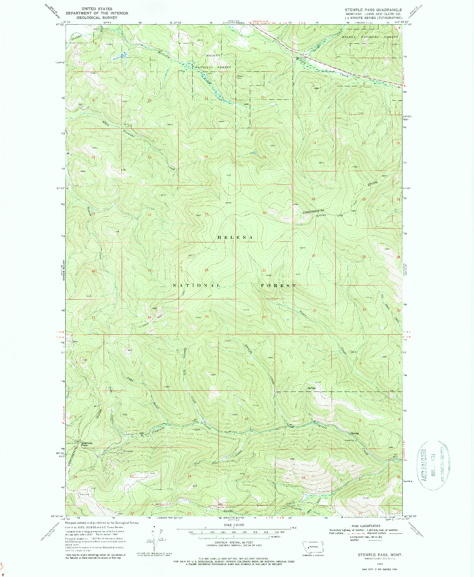 USGS 1:24000-SCALE QUADRANGLE FOR STEMPLE PASS, MT 1968