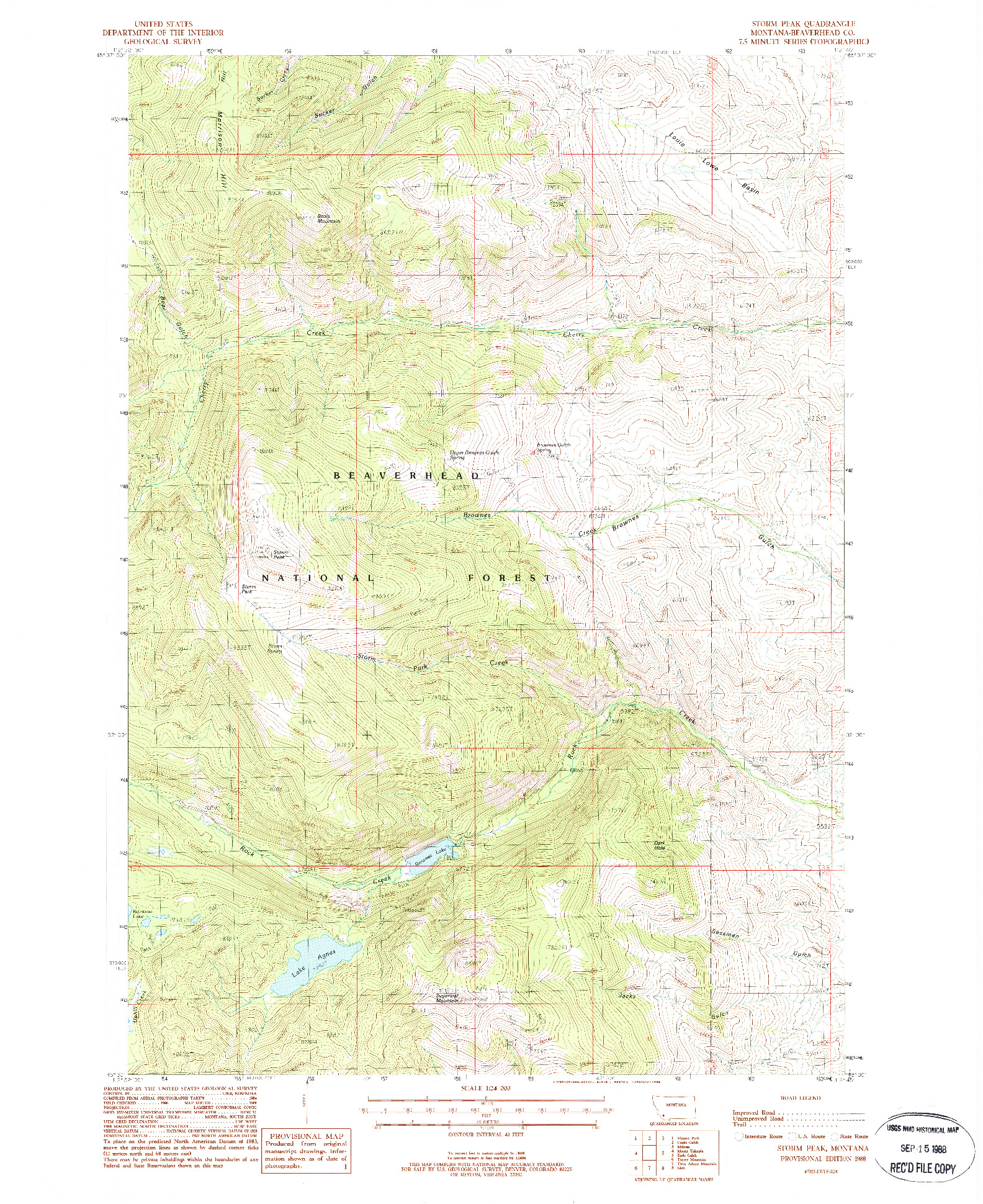 USGS 1:24000-SCALE QUADRANGLE FOR STORM PEAK, MT 1988